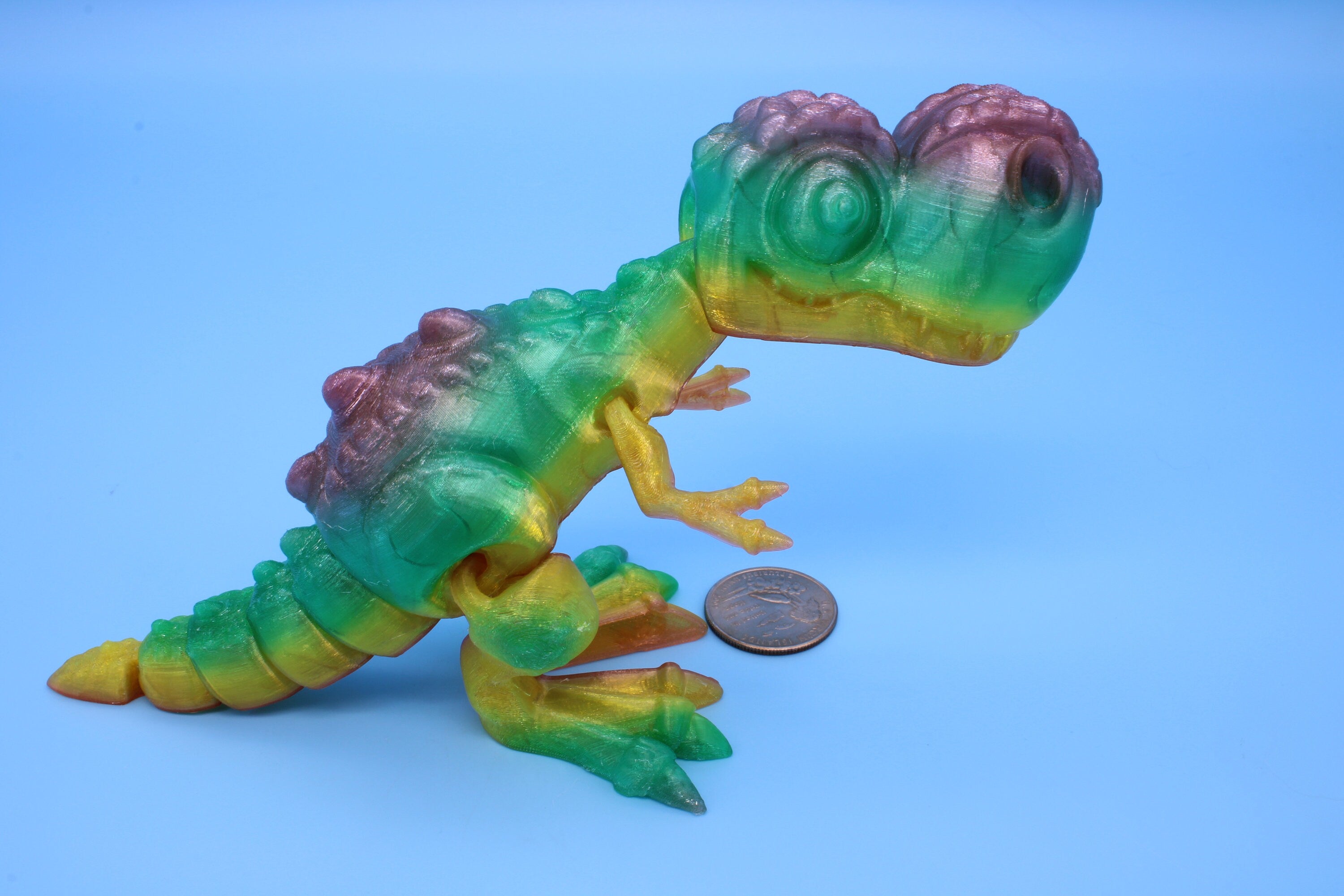 Flexi T-Rex - Rainbow | Flexible (TPU) | 3D Printed | Tyrannosaurus | Super Cute Dinosaur.