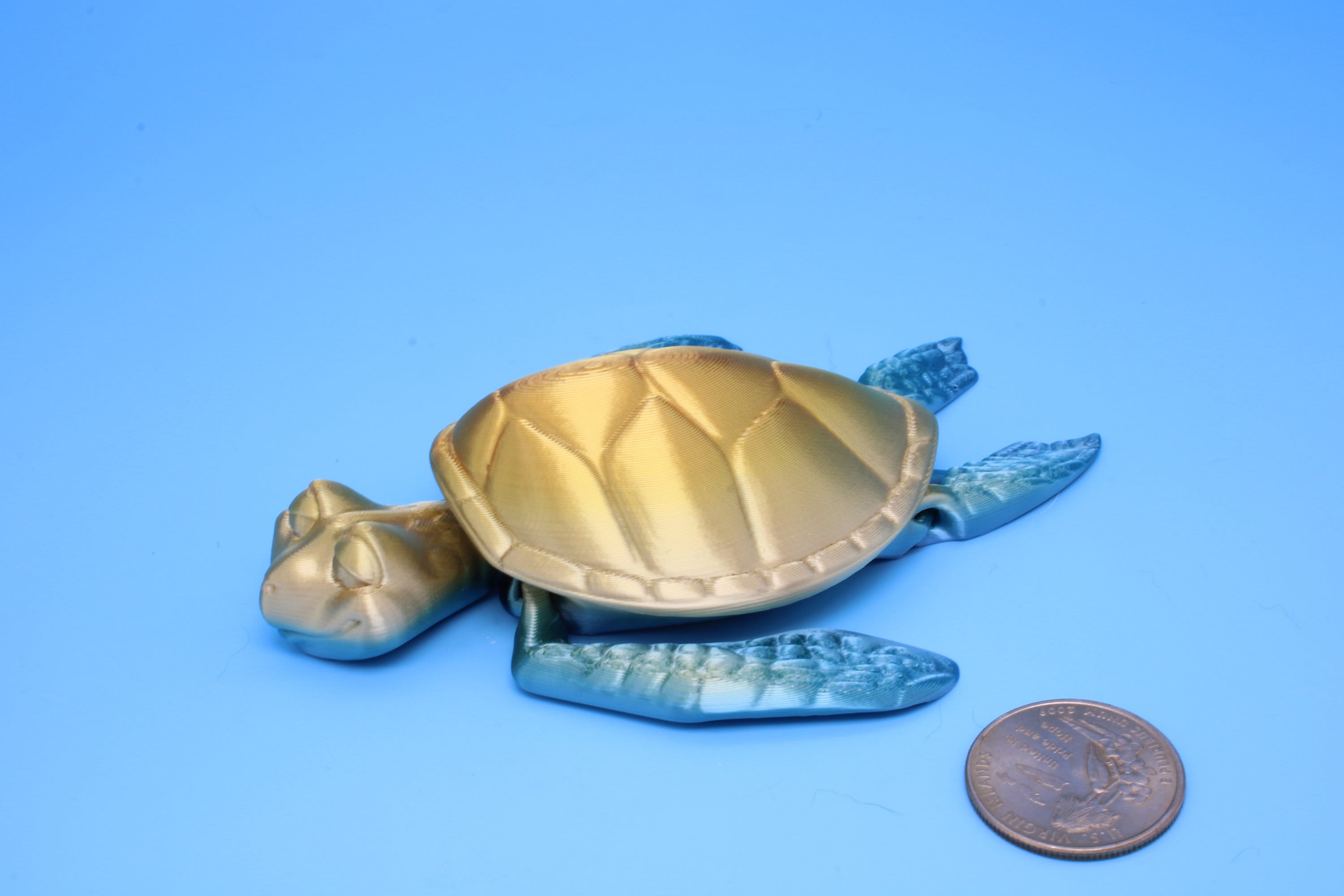 Turtle- Blue & Gold | Cute Flexi Toy | Articulating Turtle | 3D printed 4.75 in.