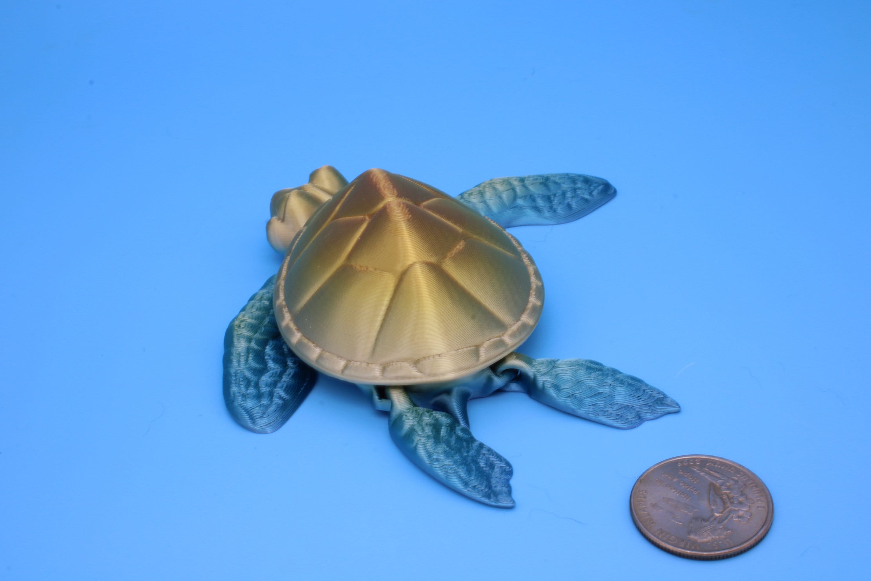 Turtle- Blue & Gold | Cute Flexi Toy | Articulating Turtle | 3D printed 4.75 in.