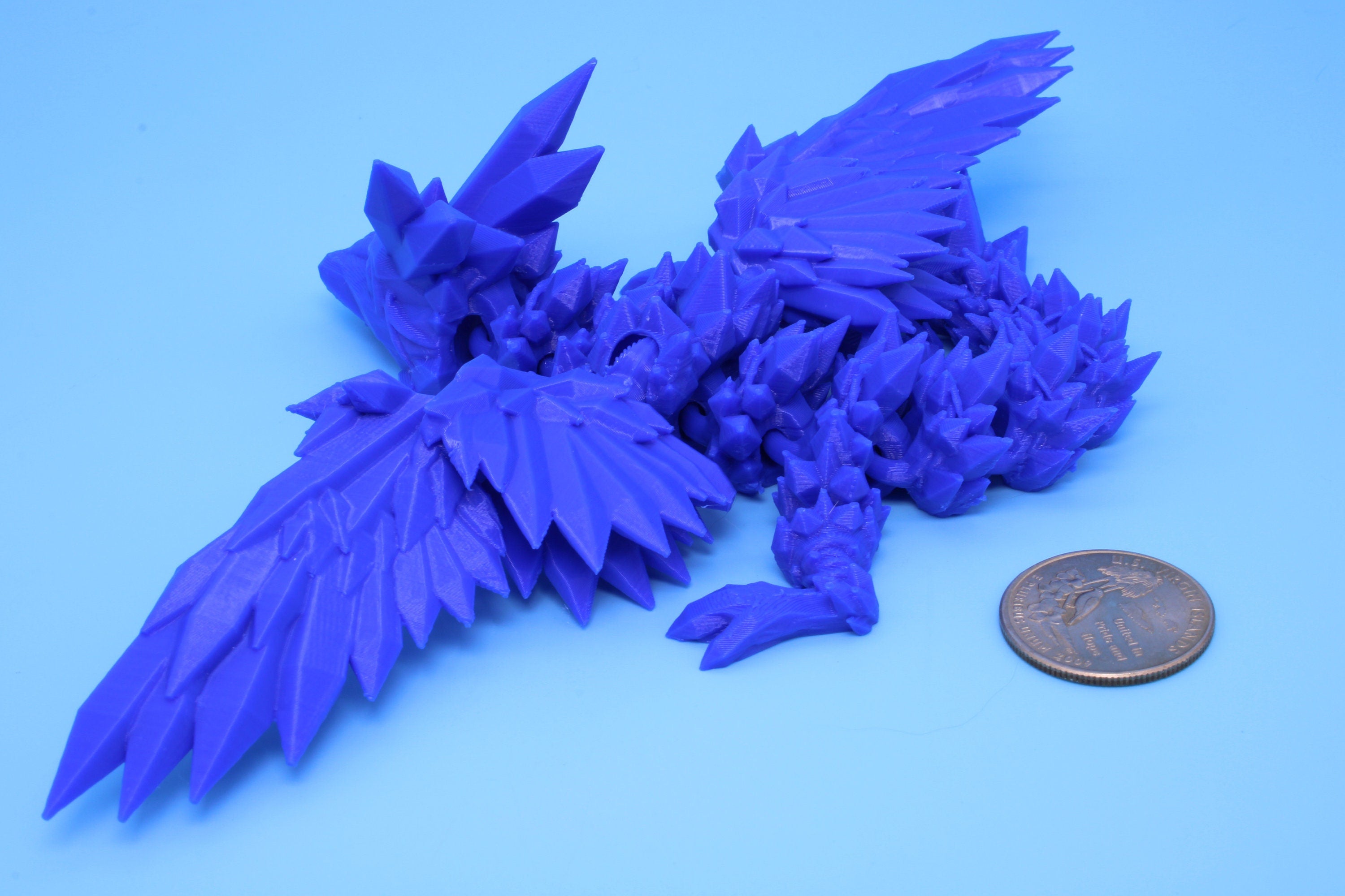 Baby Crystal Wing Dragon- Blue | Miniature | 3D printed | 7 in.