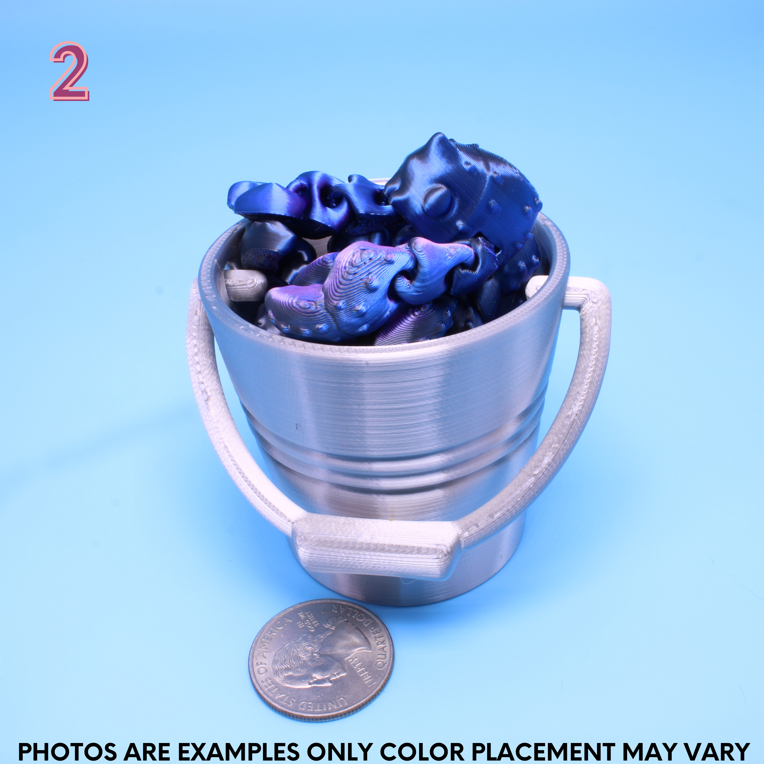 4 black, blue, purple lobster in a silver bucket