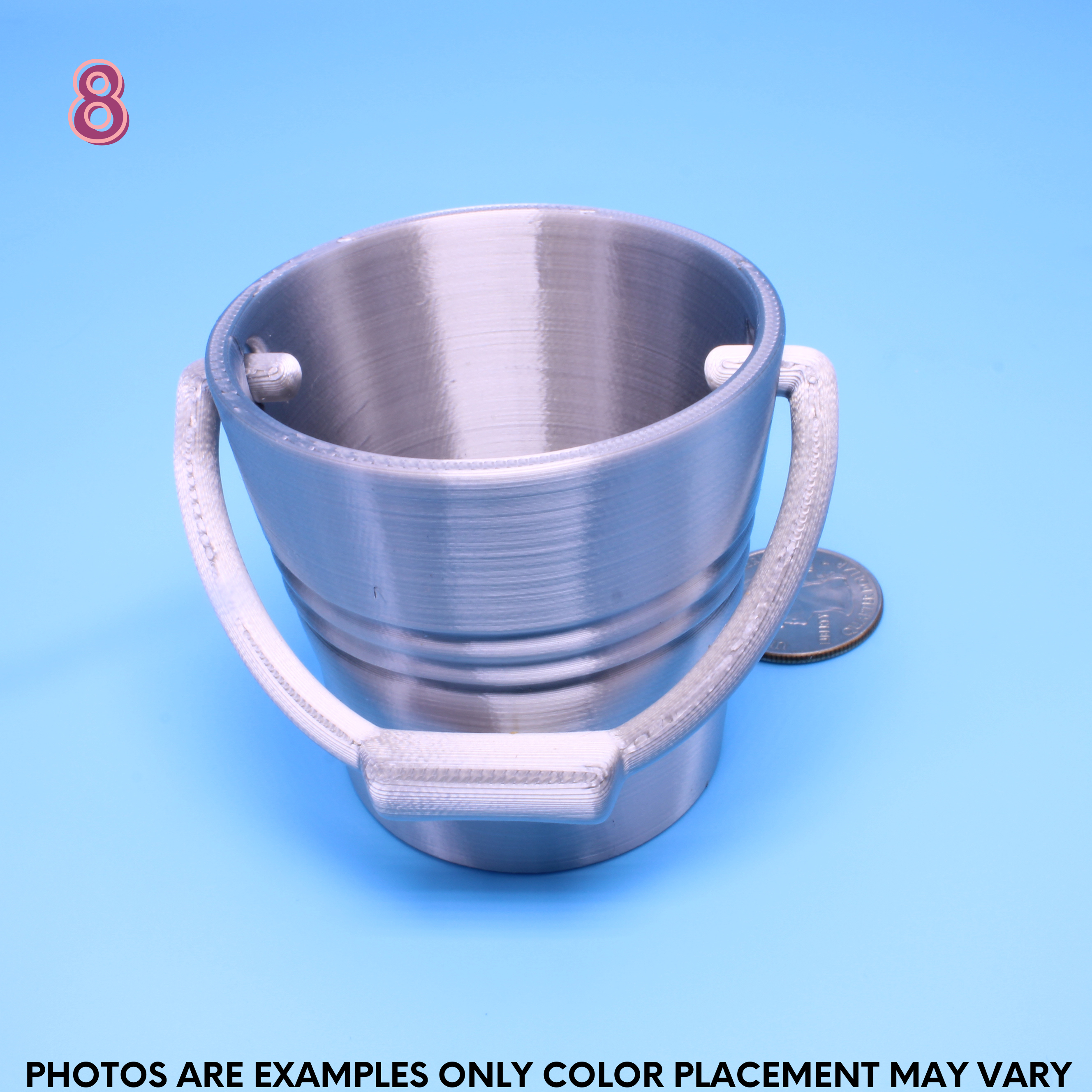 Small silver 3d printed bucket 
