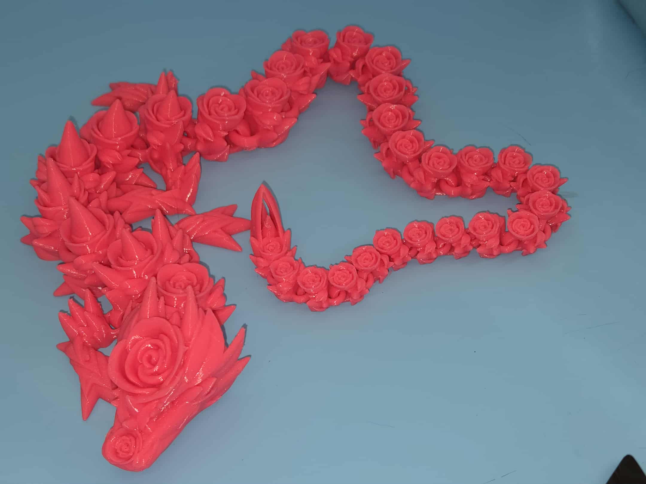 Rose Dragon- Pink | 3D Printed TPU | Fidget, Sensory Toy Dragon, Desk Toys. 29 in.