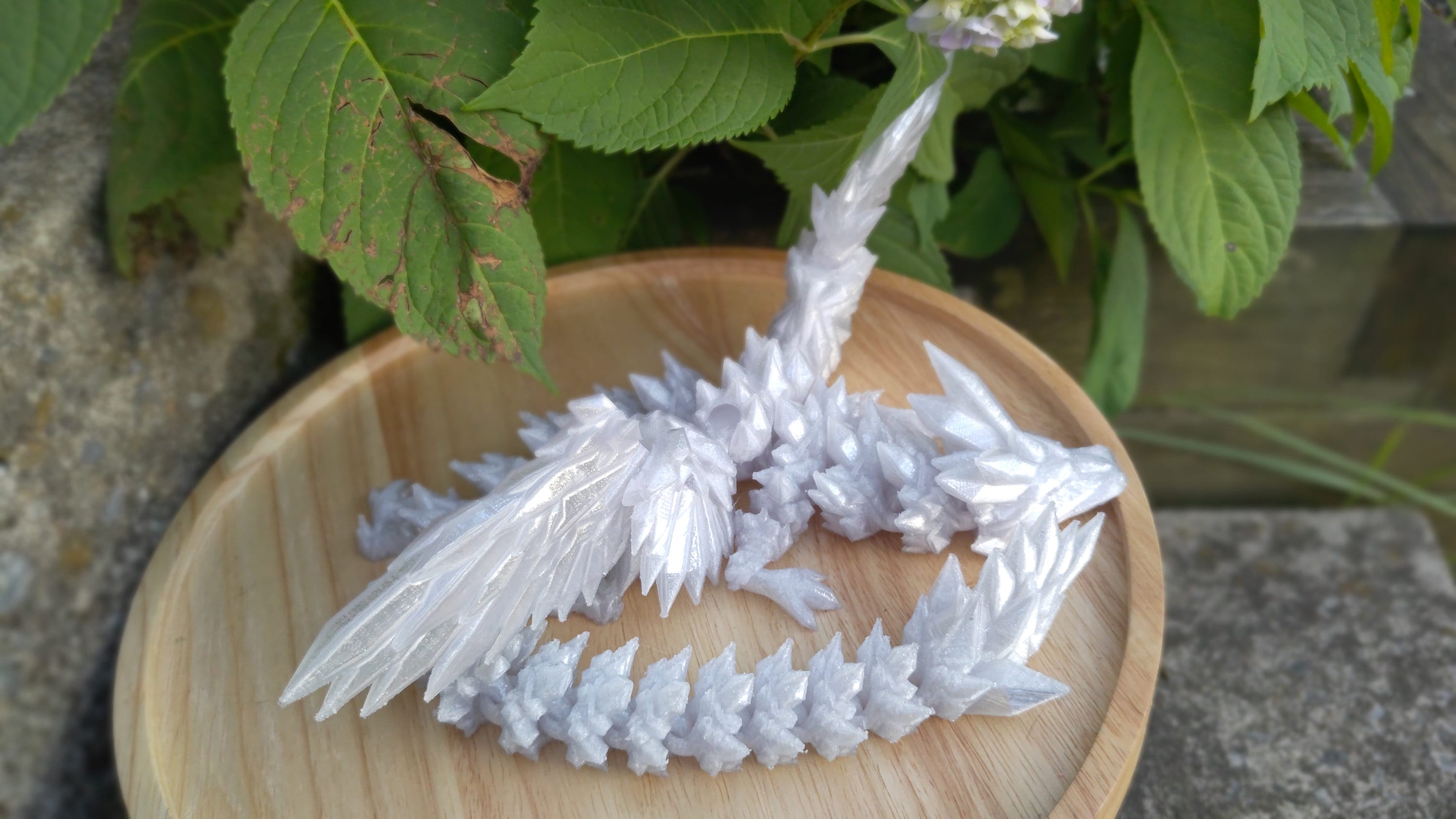 Silver shimmer Crystal Winged Dragon. Crystal Winged Dragon 3D printed articulating dragon Fidget, Flexi, Toy 18 in. Stress Relief, Gift.