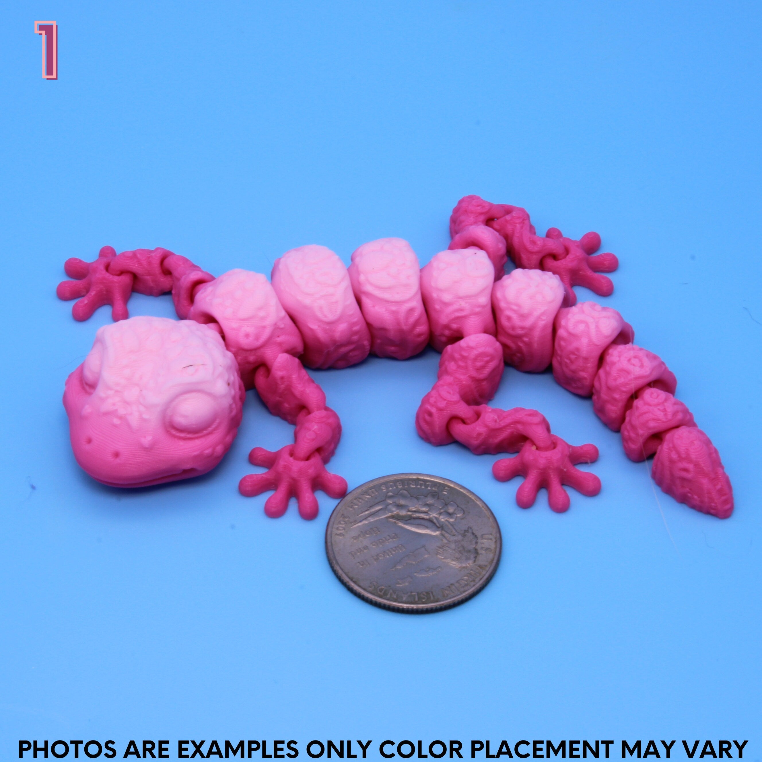 Mixed Lot of Pink Random Gradient, Spiders, Geckos, Whales, & Triceratops | 3D Printed