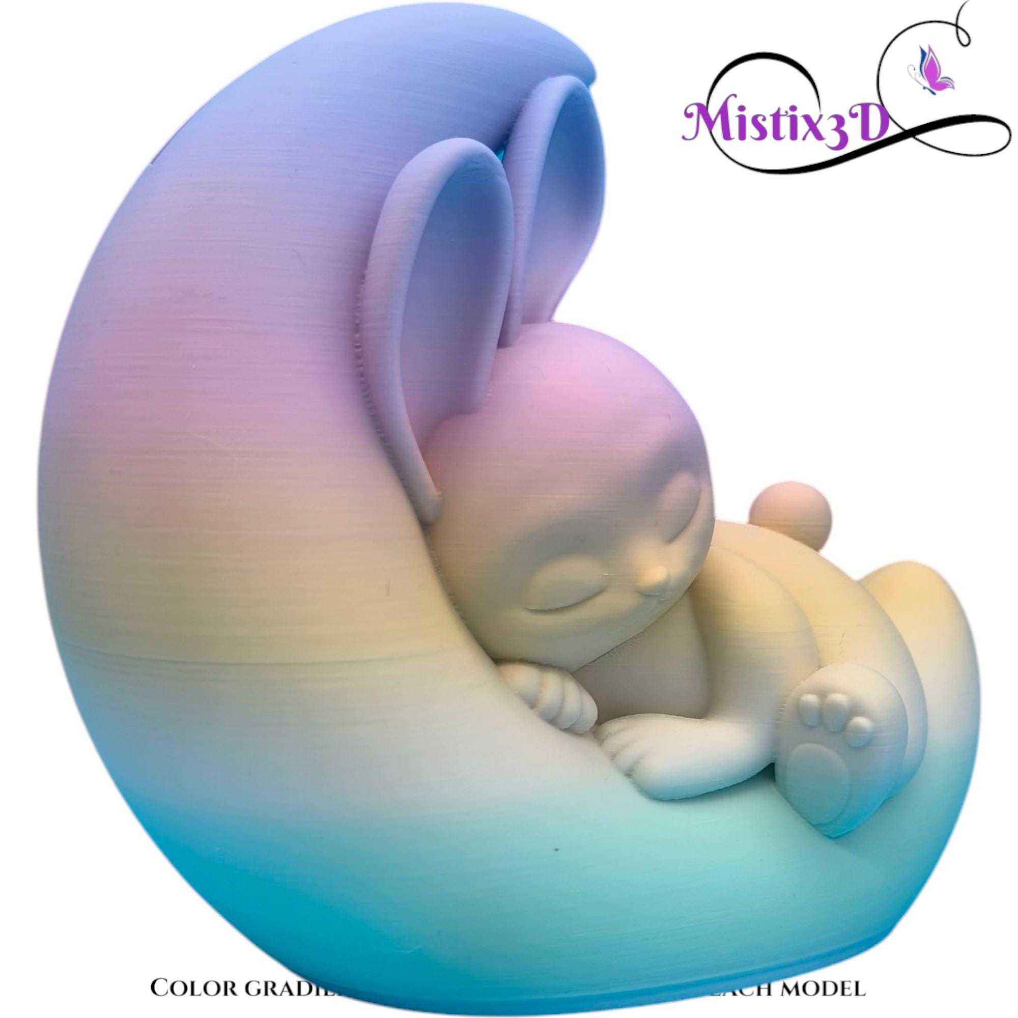 Dreamy Bunny on Crescent Moon Piggy Bank Random Gradient – PLA Plastic Desk Decor & Unique Coin Bank Gift | Authorized Seller Cobotech