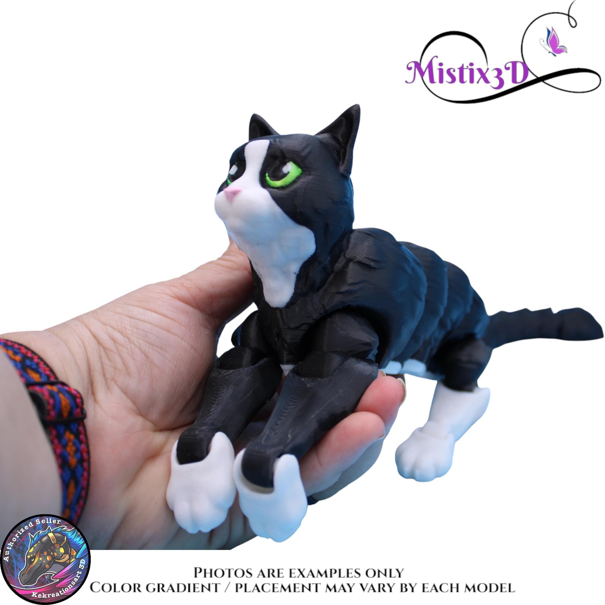 Articulated Black & White Cat 3 Sizes, 3D Printed Poseable Cat Fidget – Authorized Seller of Kekreations