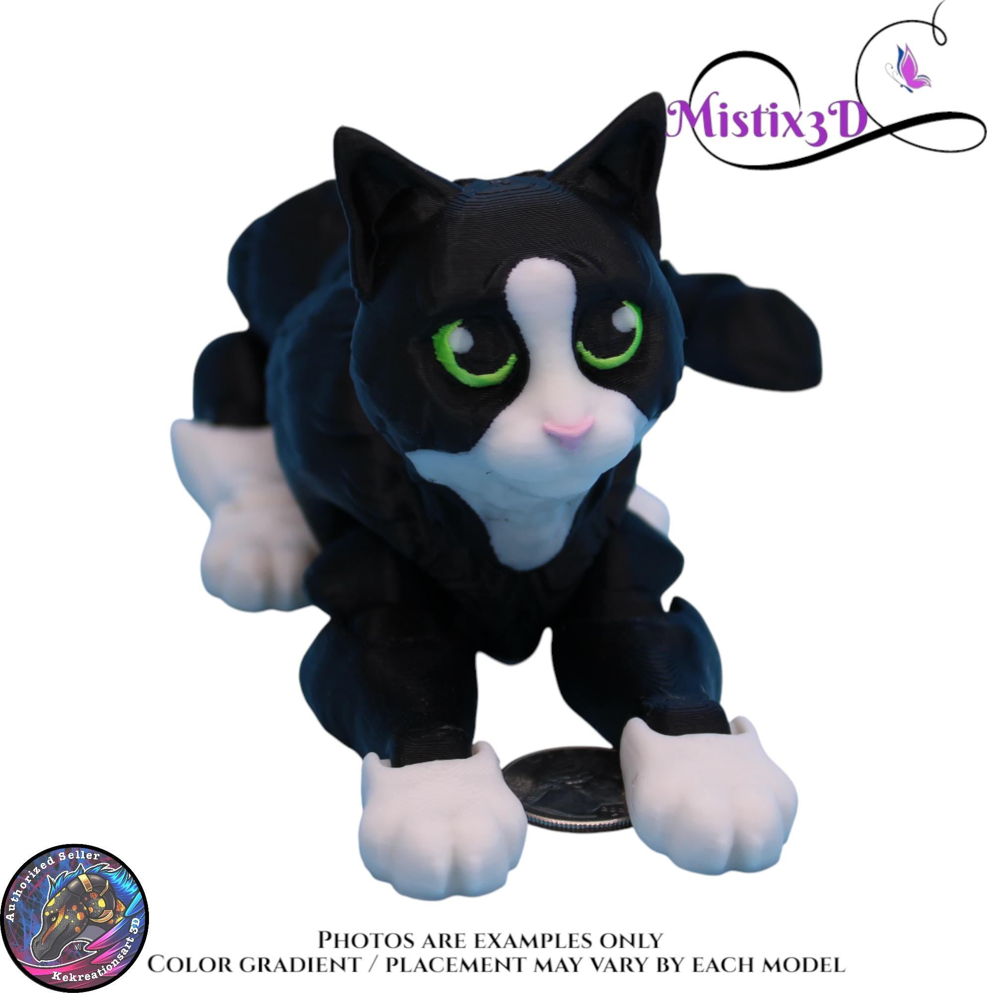 Articulated Black & White Cat 3 Sizes, 3D Printed Poseable Cat Fidget – Authorized Seller of Kekreations