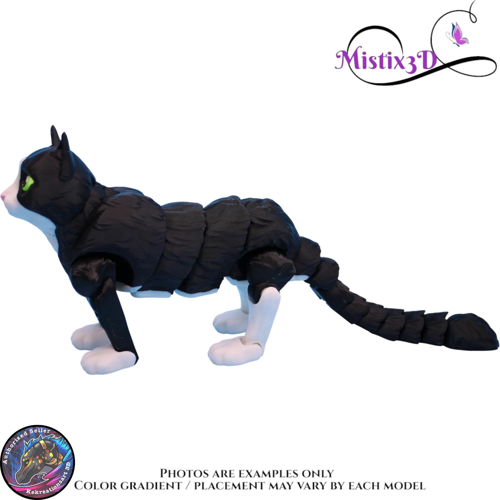 Articulated Black & White Cat 3 Sizes, 3D Printed Poseable Cat Fidget – Authorized Seller of Kekreations