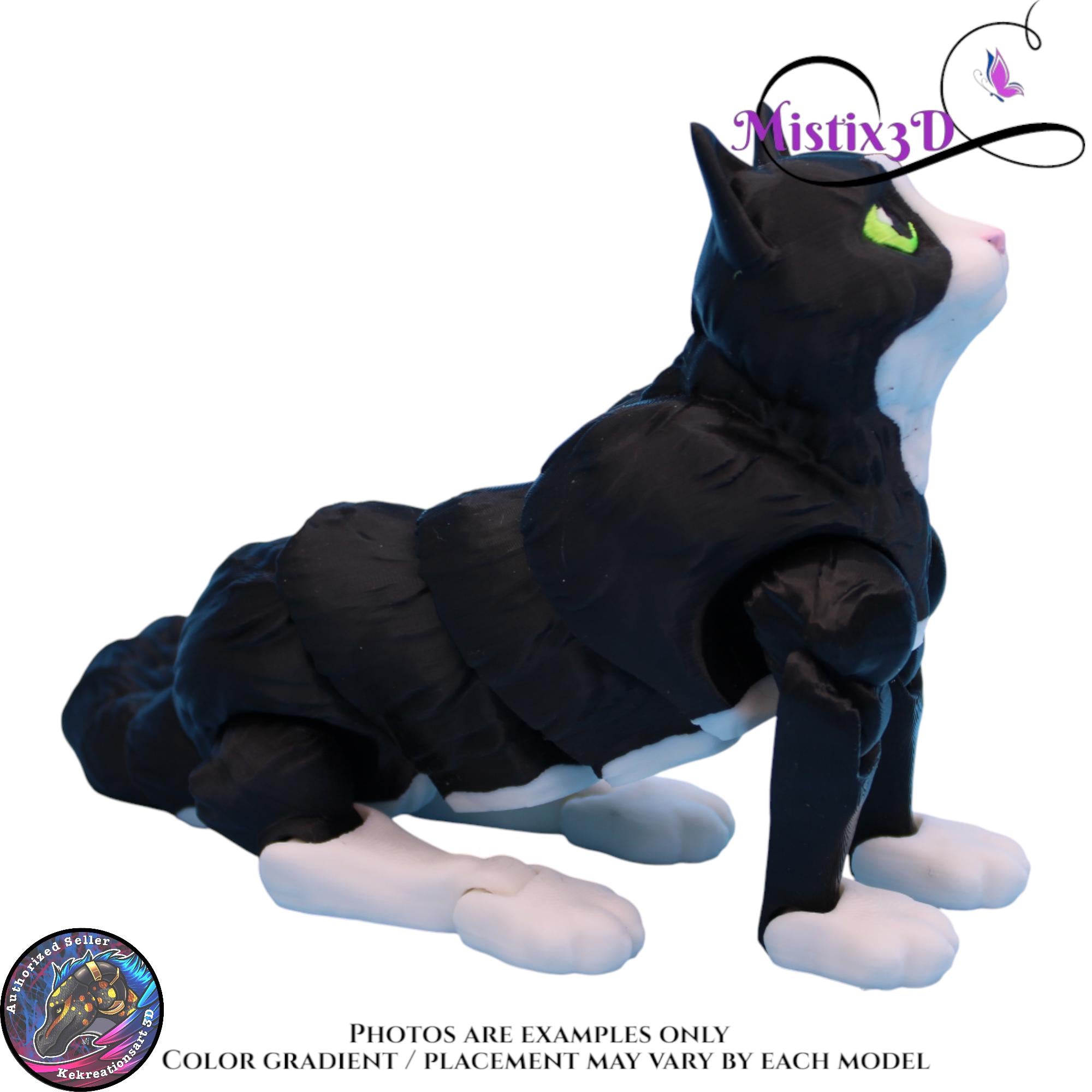 Articulated Black & White Cat 3 Sizes, 3D Printed Poseable Cat Fidget – Authorized Seller of Kekreations