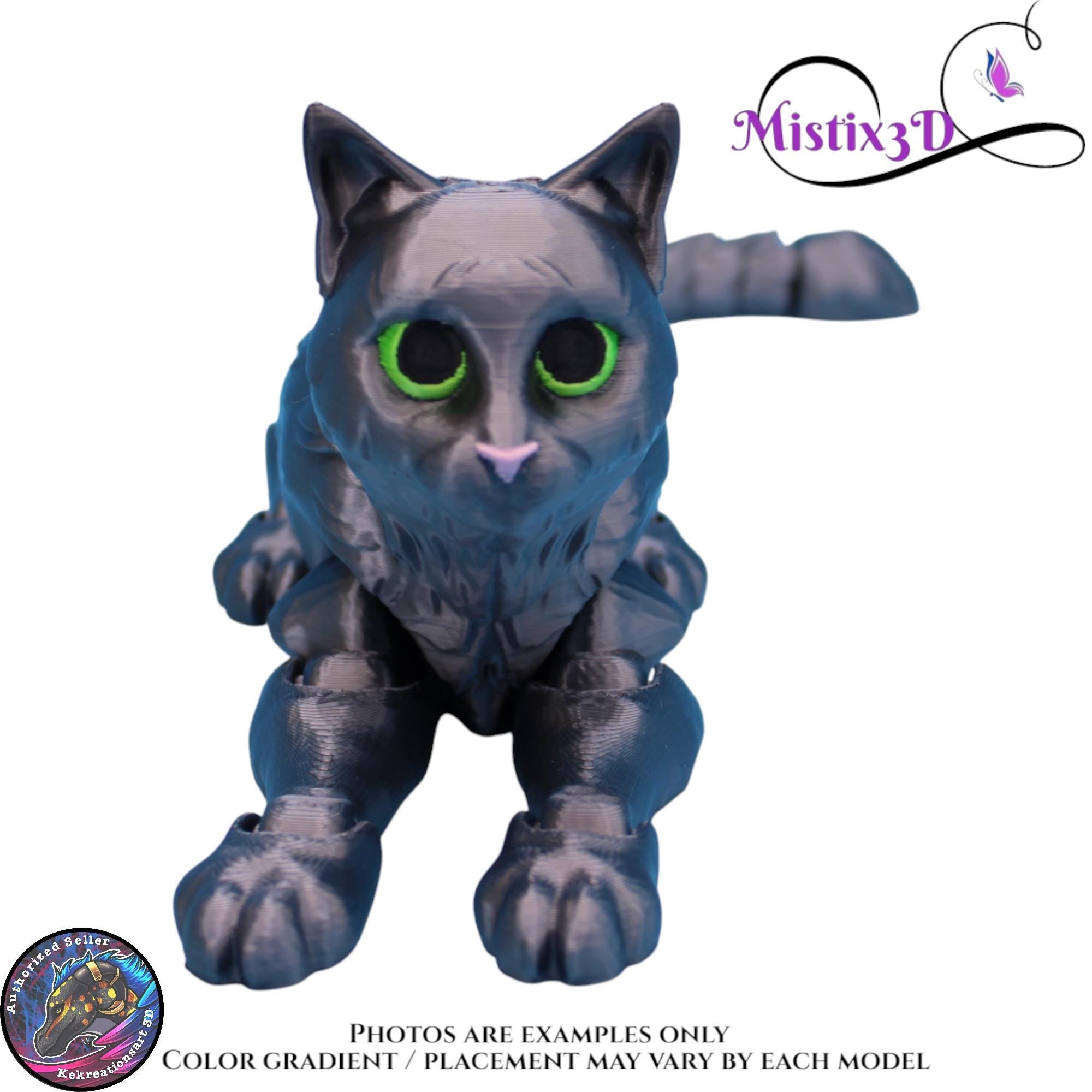 Articulated Grey Cat 3 Sizes– 3D Printed Poseable Cat Toy – Authorized Seller of Kekreations