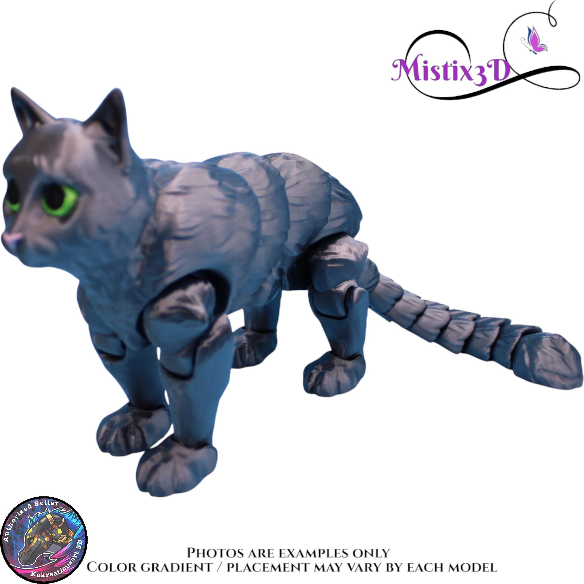 Articulated Grey Cat 3 Sizes– 3D Printed Poseable Cat Toy – Authorized Seller of Kekreations