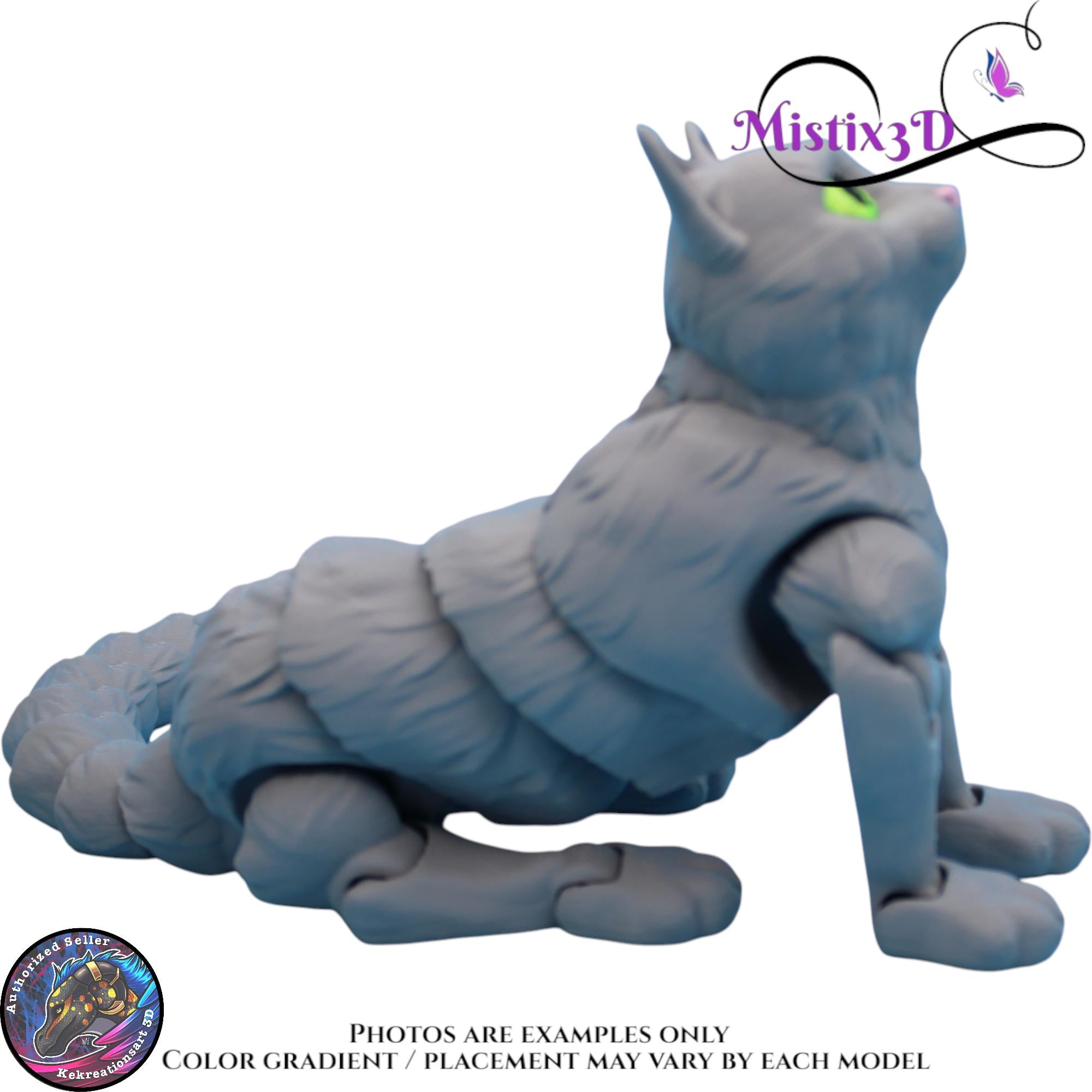 Articulated Grey Cat 3 Sizes – 3D Printed Poseable Cat Toy – Authorized Seller of Kekreations