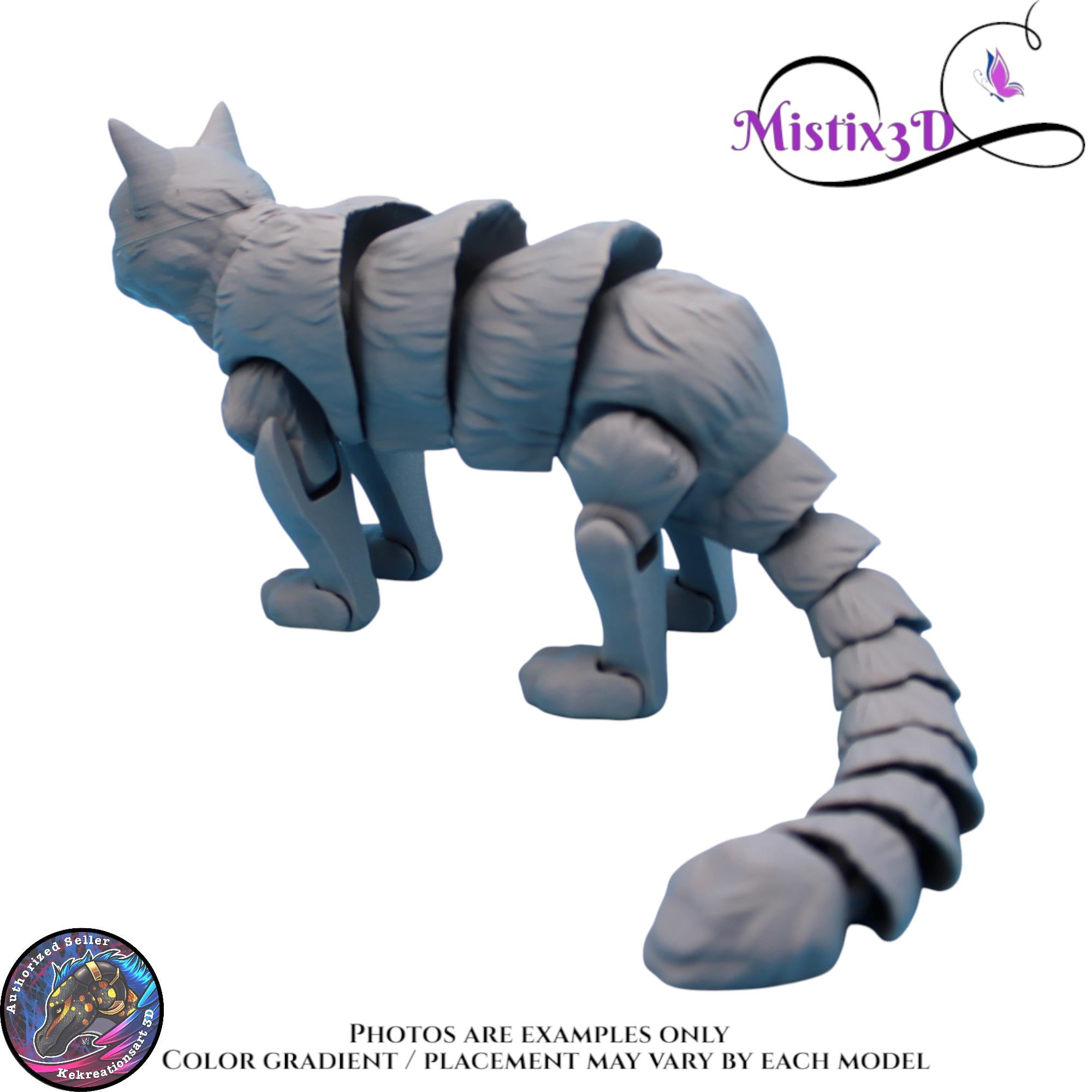 Articulated Grey Cat 3 Sizes – 3D Printed Poseable Cat Toy – Authorized Seller of Kekreations