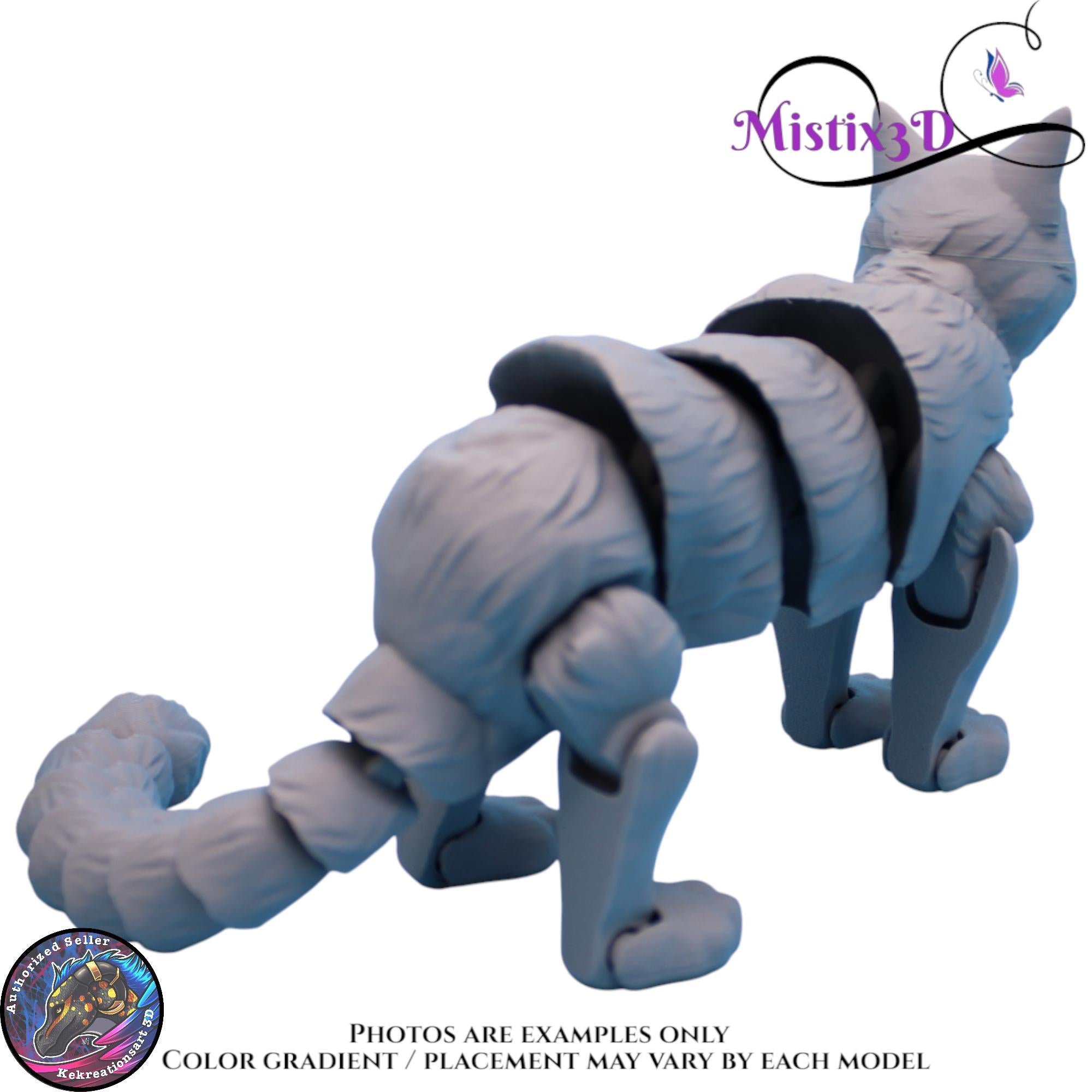 Articulated Grey Cat 3 Sizes – 3D Printed Poseable Cat Toy – Authorized Seller of Kekreations