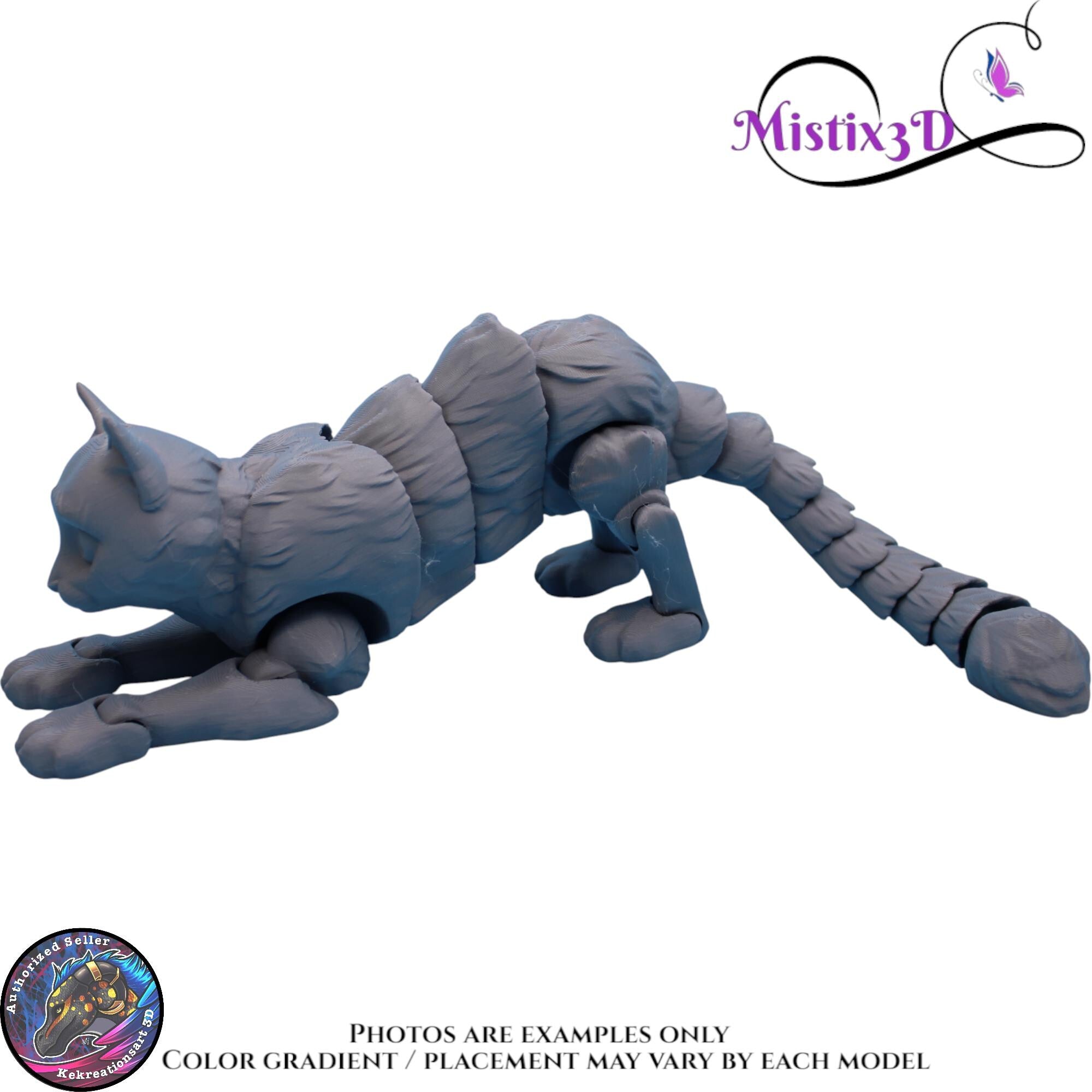 Articulated Grey Cat 3 Sizes – 3D Printed Poseable Cat Toy – Authorized Seller of Kekreations