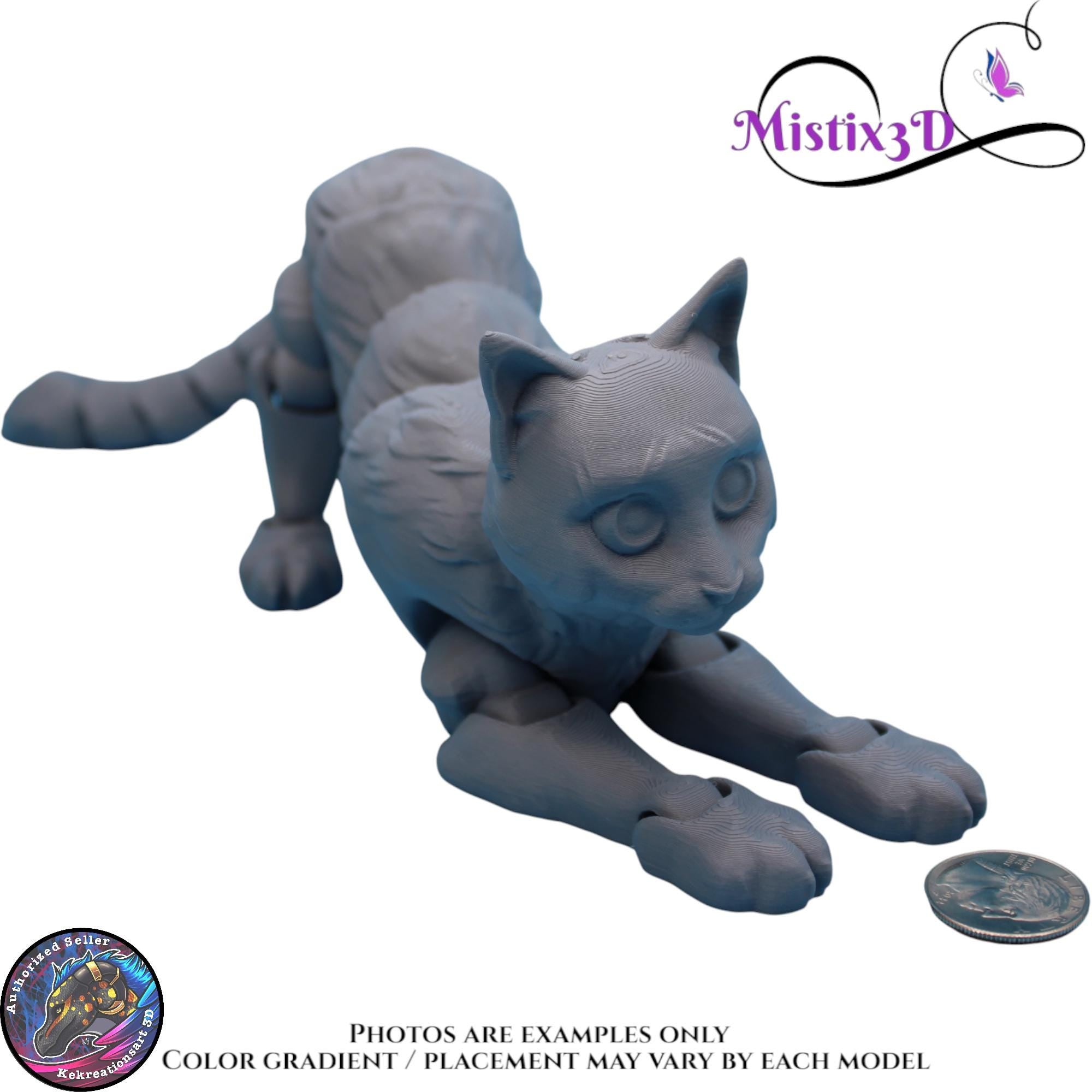 Articulated Grey Cat 3 Sizes – 3D Printed Poseable Cat Toy – Authorized Seller of Kekreations
