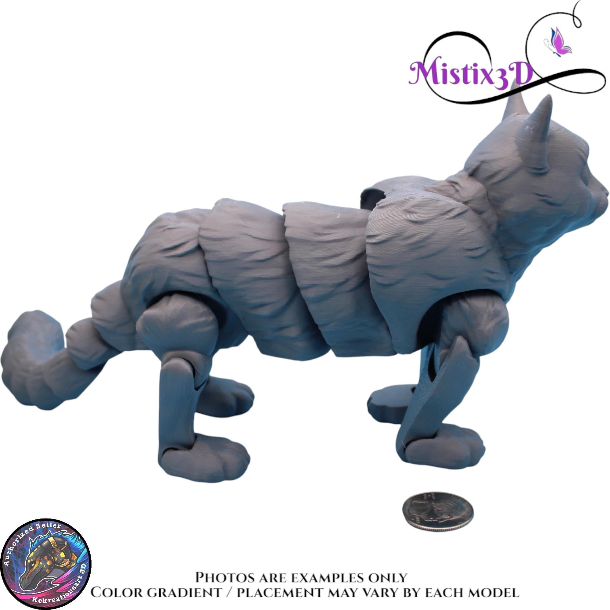 Articulated Grey Cat 3 Sizes – 3D Printed Poseable Cat Toy – Authorized Seller of Kekreations