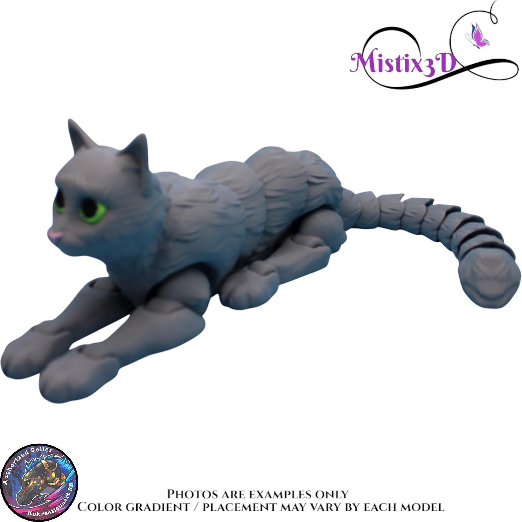 Articulated Grey Cat 3 Sizes – 3D Printed Poseable Cat Toy – Authorized Seller of Kekreations