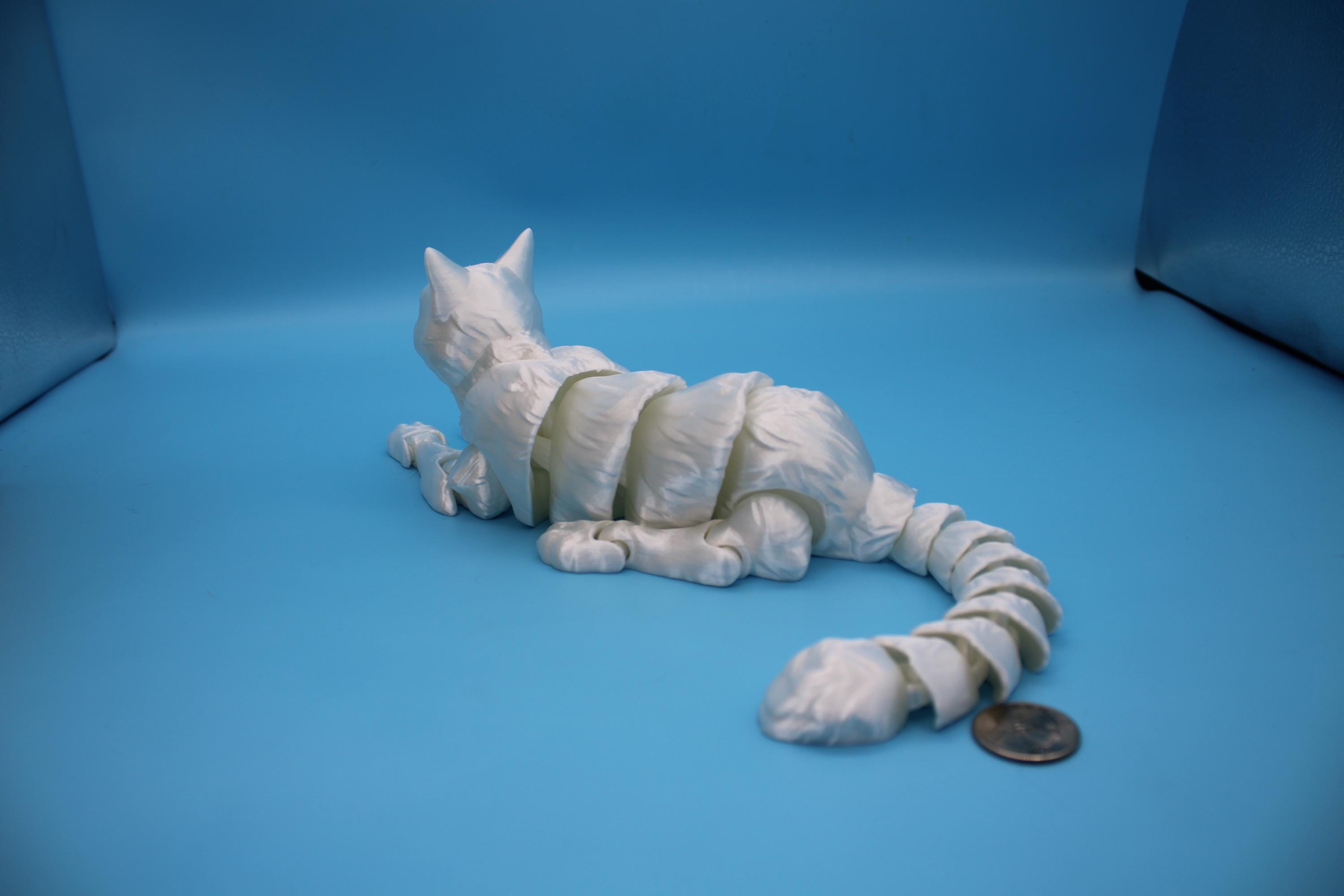 Articulated White Cat 13 Inches – 3D Printed Poseable Cat Toy – Authorized Seller of Kekreations