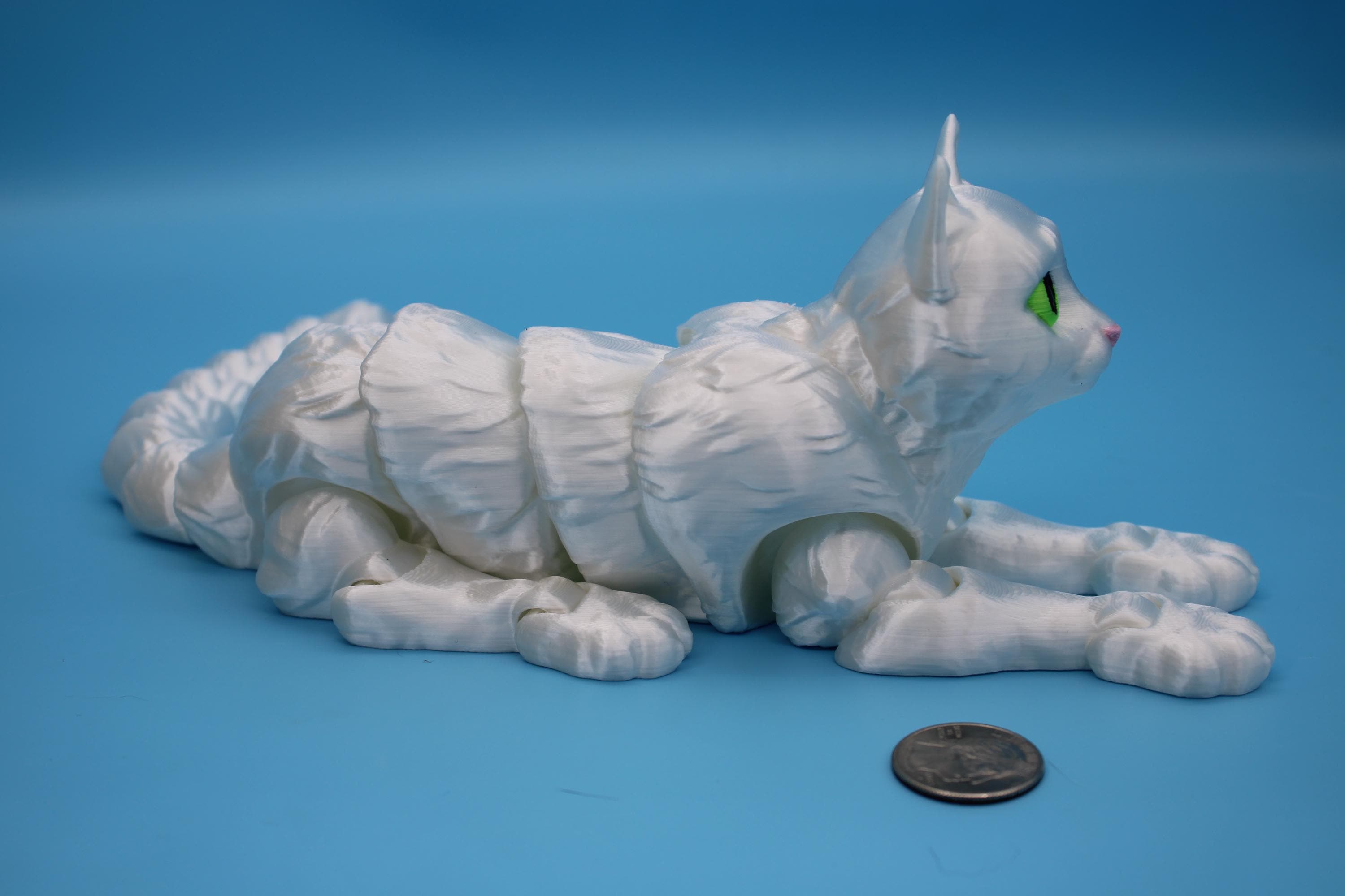 Articulated White Cat 13 Inches – 3D Printed Poseable Cat Toy – Authorized Seller of Kekreations