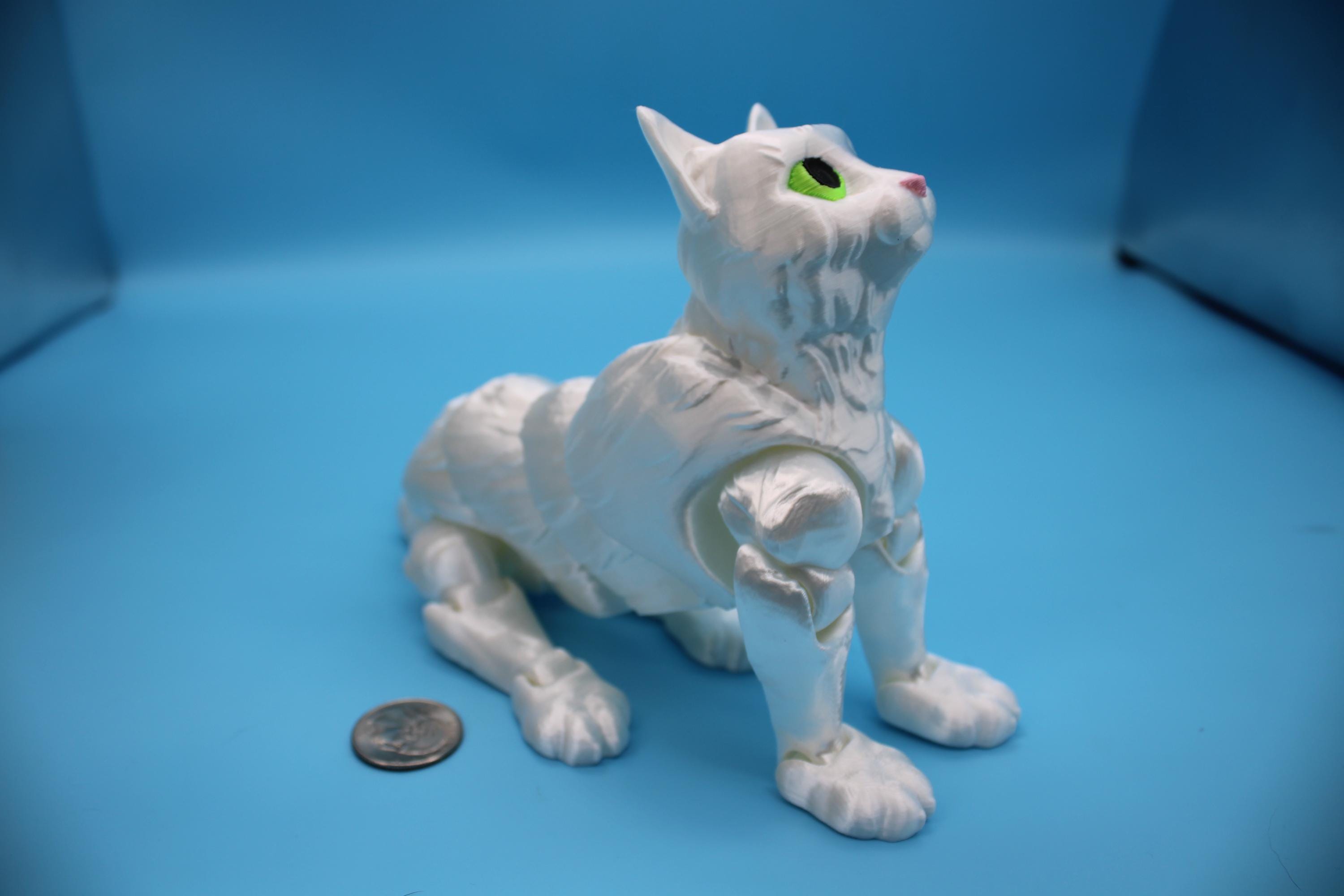 Articulated White Cat 13 Inches – 3D Printed Poseable Cat Toy – Authorized Seller of Kekreations