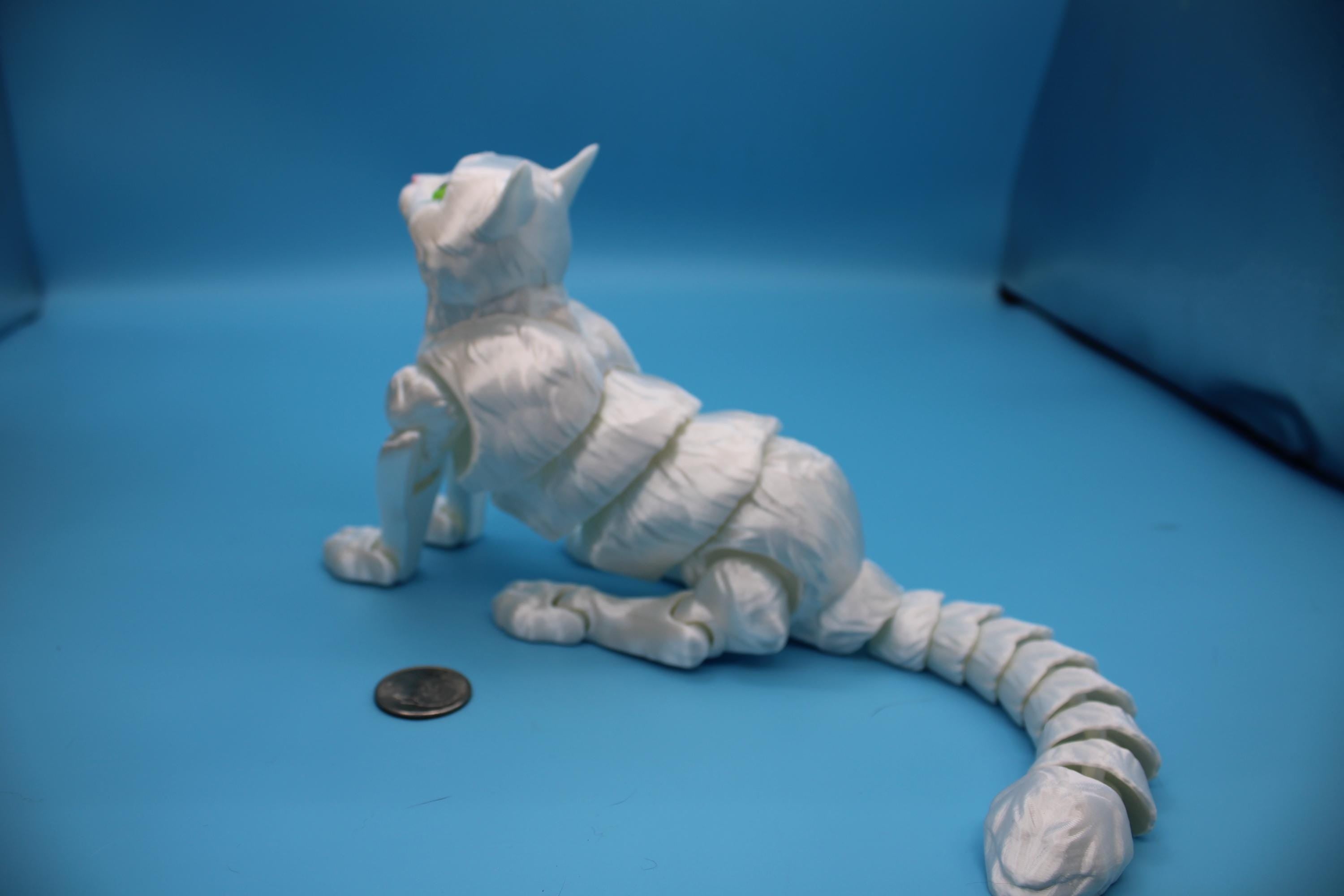 Articulated White Cat 13 Inches – 3D Printed Poseable Cat Toy – Authorized Seller of Kekreations