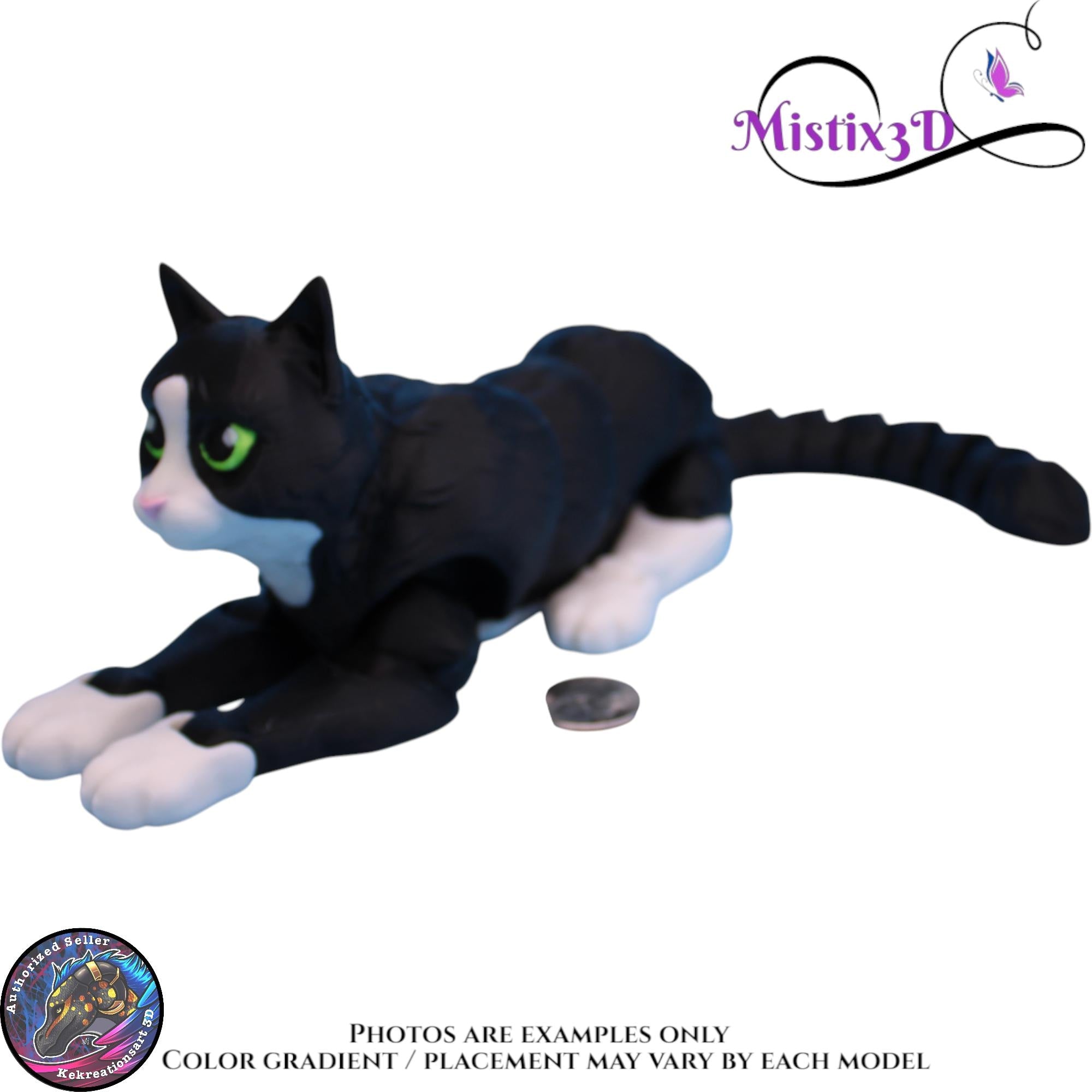 Articulated Black & White Cat 3 Sizes, 3D Printed Poseable Cat Fidget – Authorized Seller of Kekreations