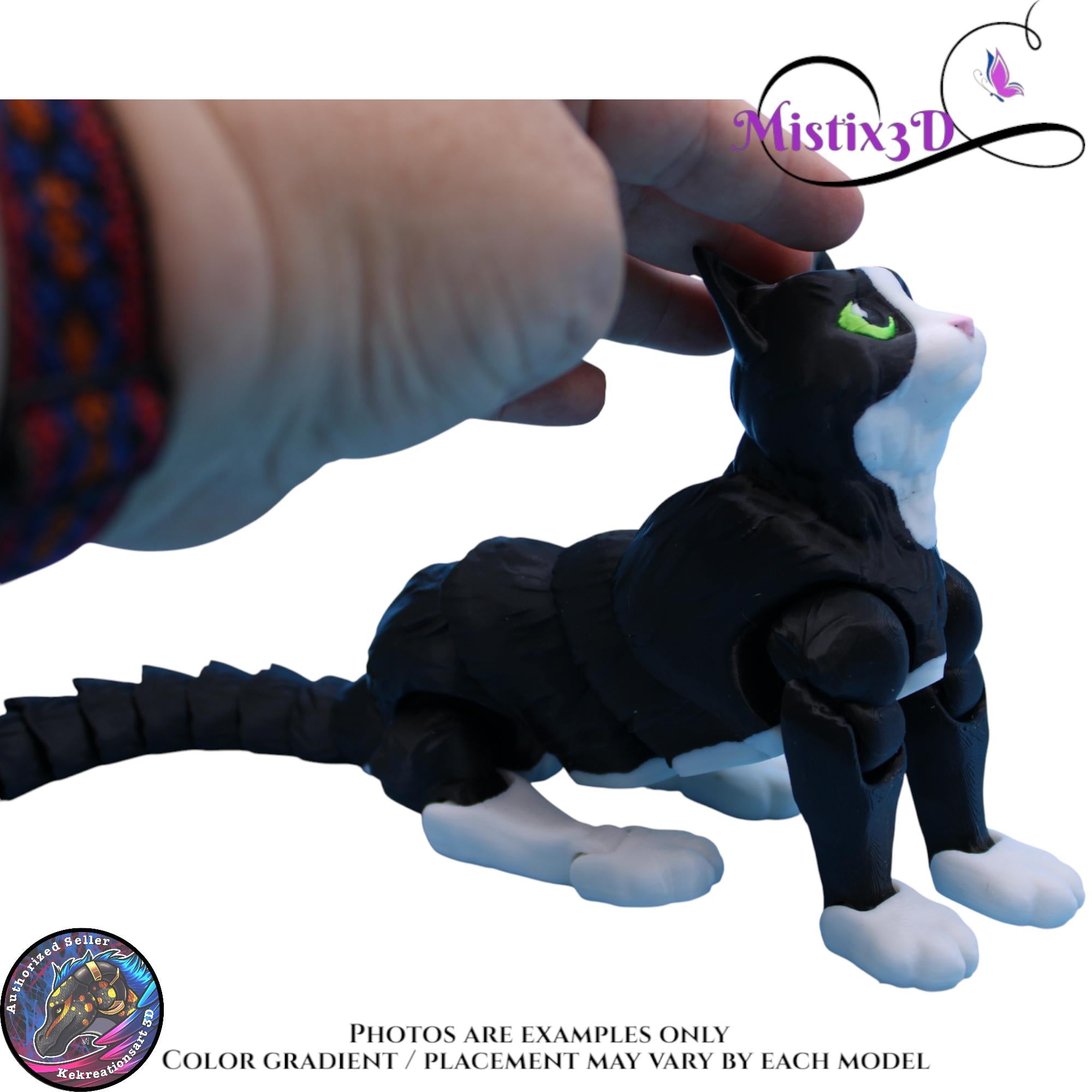 Articulated Black & White Cat 3 Sizes, 3D Printed Poseable Cat Fidget – Authorized Seller of Kekreations