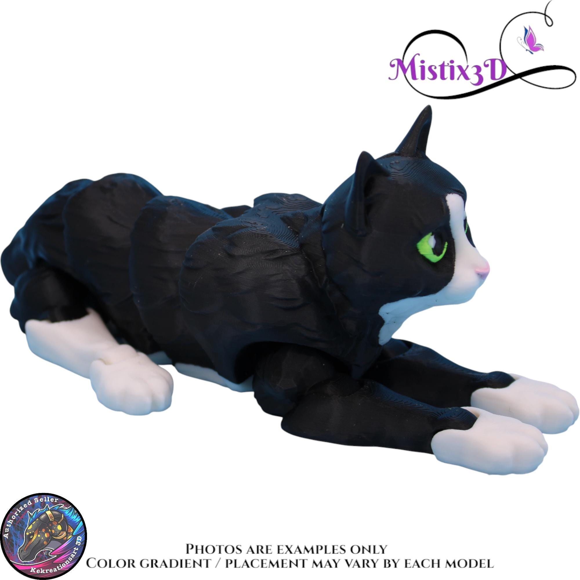 Articulated Black & White Cat 3 Sizes, 3D Printed Poseable Cat Fidget – Authorized Seller of Kekreations