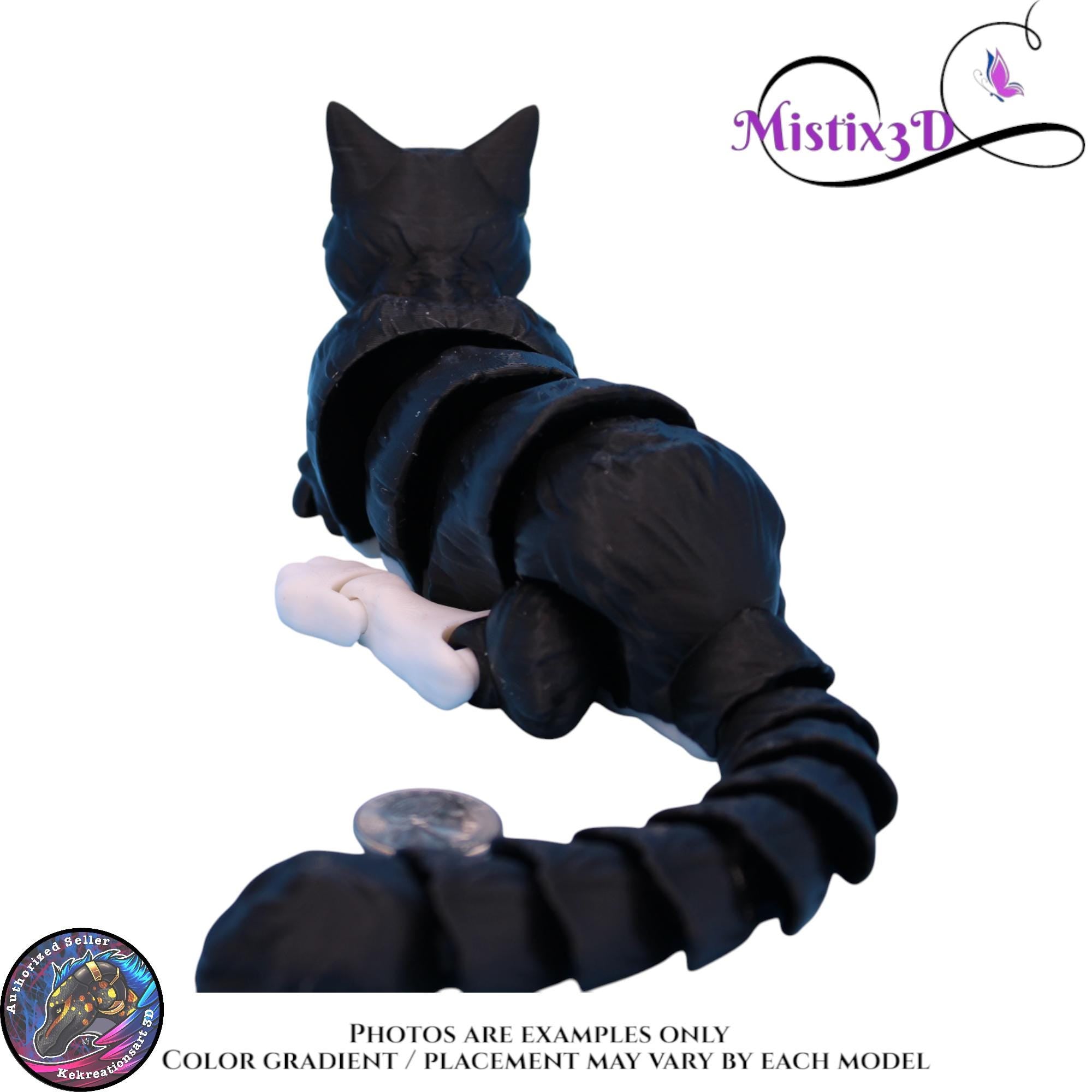 Articulated Black & White Cat 3 Sizes, 3D Printed Poseable Cat Fidget – Authorized Seller of Kekreations