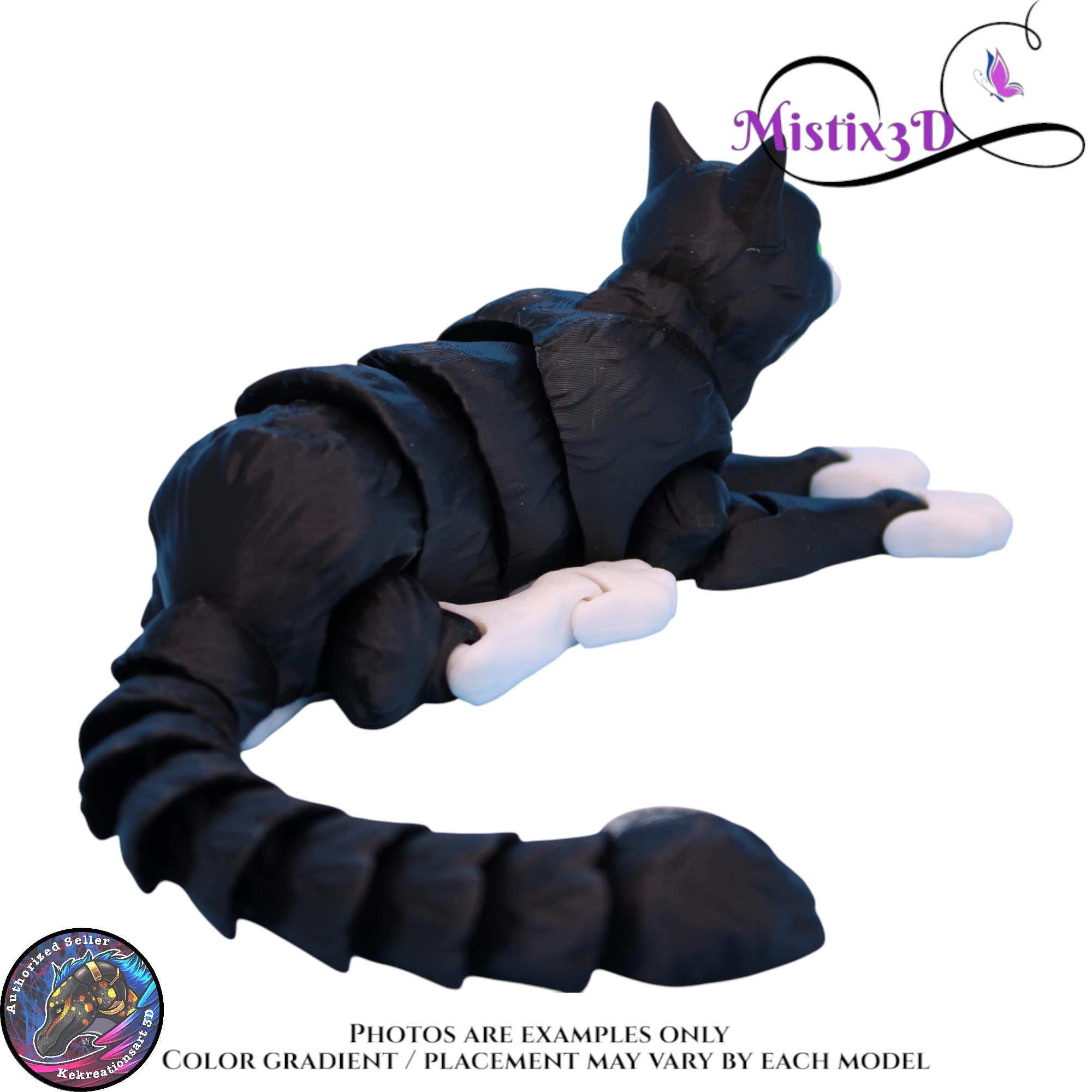 Articulated Black & White Cat 3 Sizes, 3D Printed Poseable Cat Fidget – Authorized Seller of Kekreations