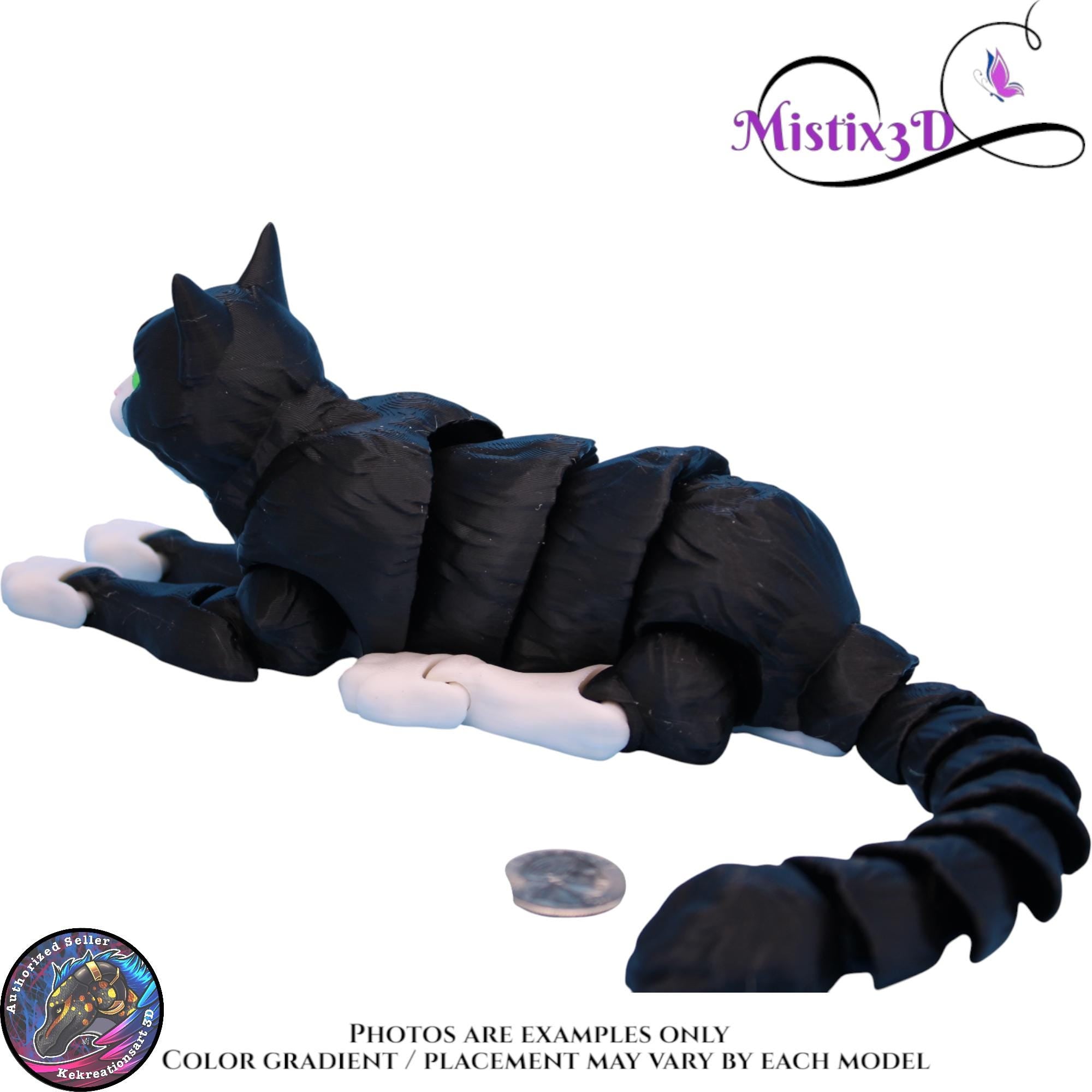 Articulated Black & White Cat 3 Sizes, 3D Printed Poseable Cat Fidget – Authorized Seller of Kekreations