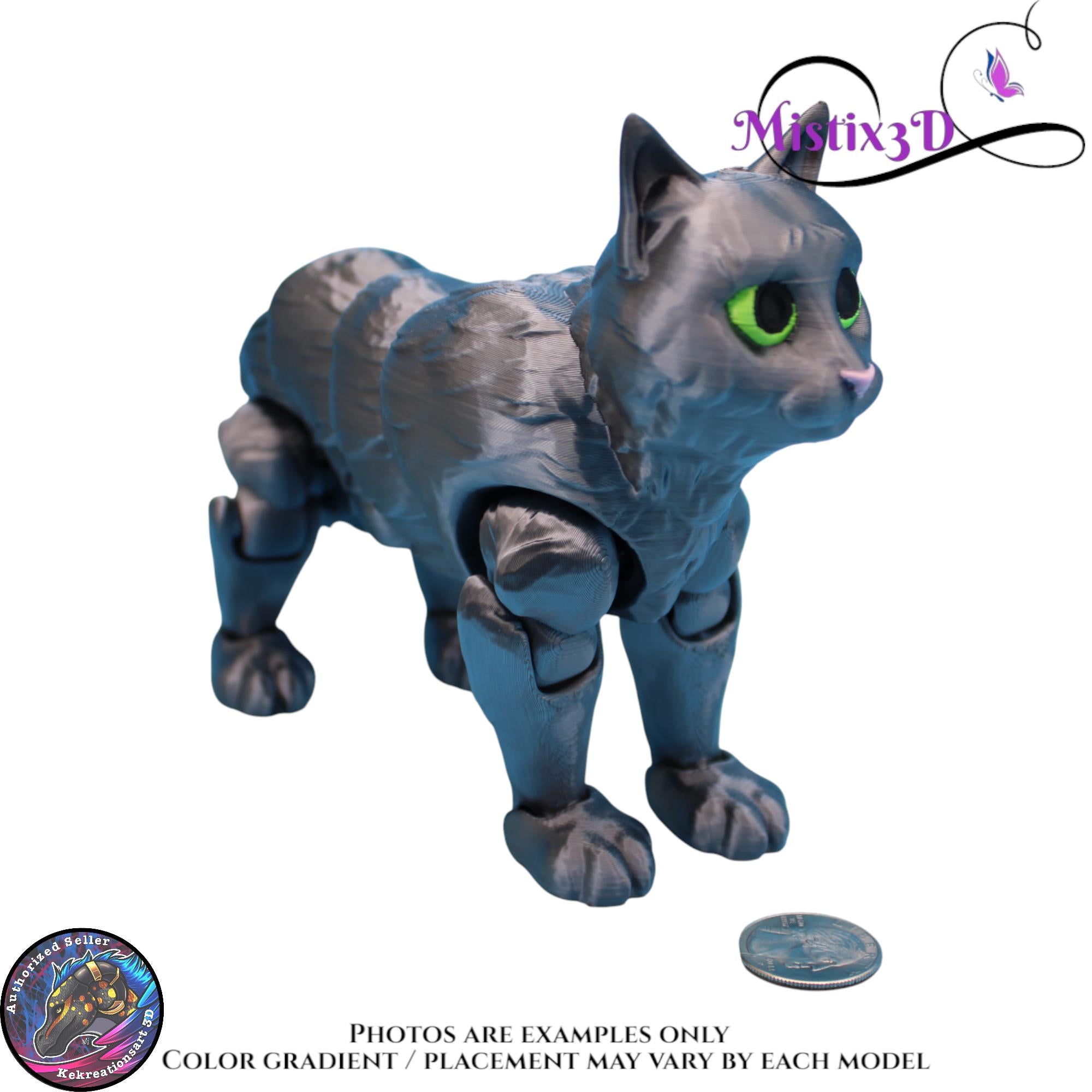 Articulated Grey Cat 3 Sizes– 3D Printed Poseable Cat Toy – Authorized Seller of Kekreations
