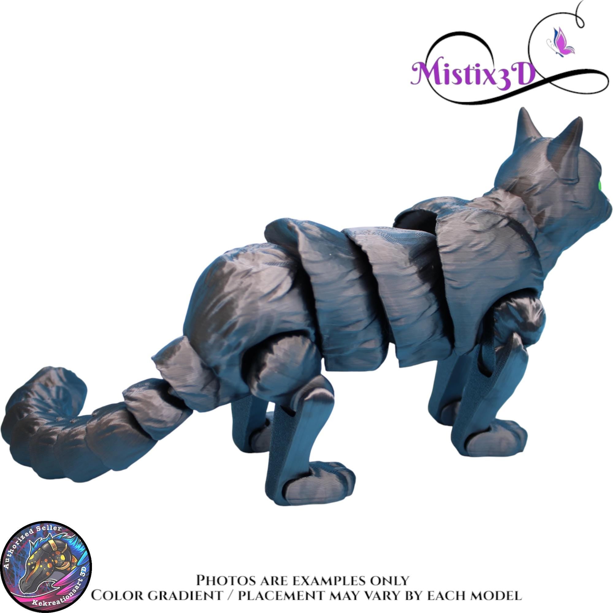 Articulated Grey Cat 3 Sizes– 3D Printed Poseable Cat Toy – Authorized Seller of Kekreations