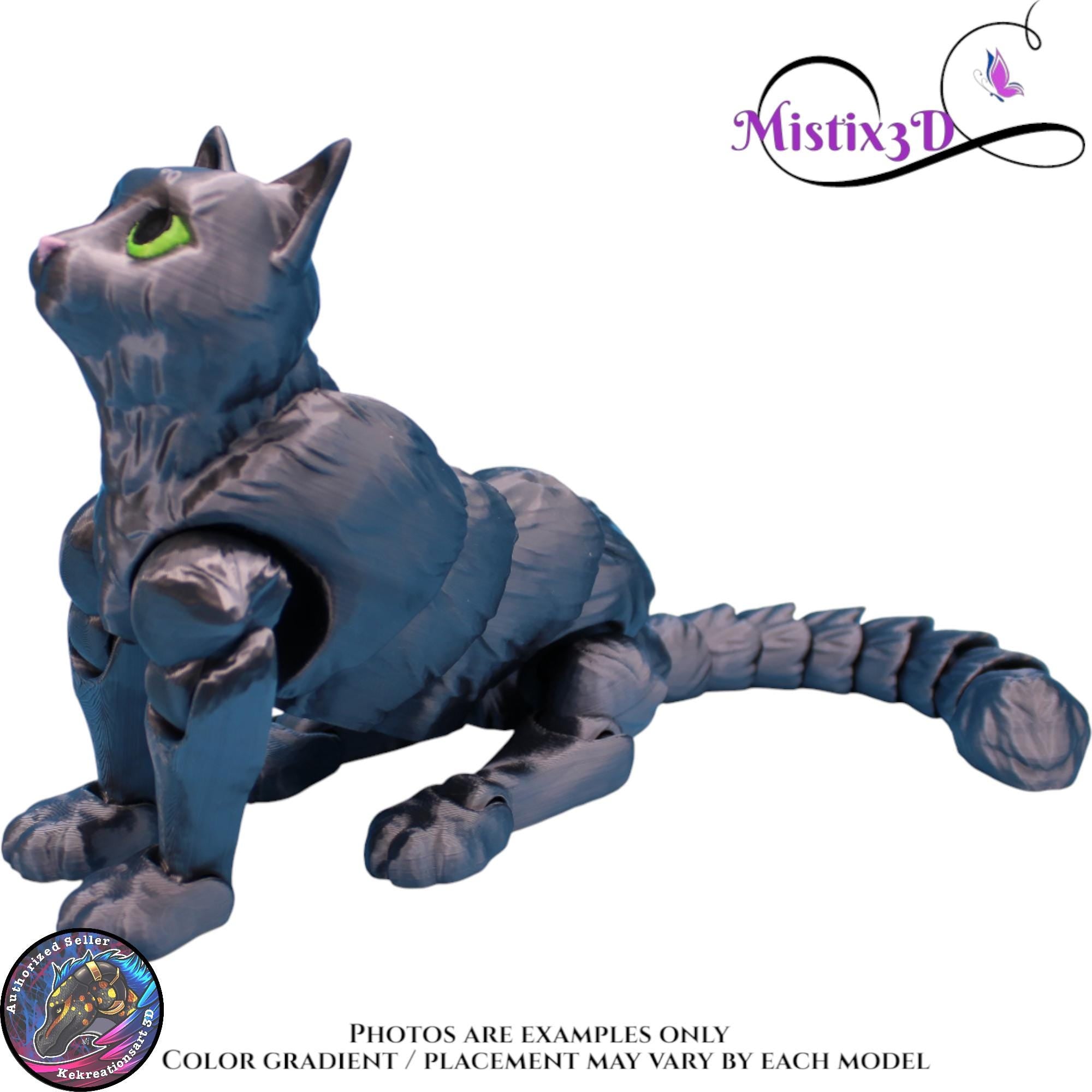 Articulated Grey Cat 3 Sizes– 3D Printed Poseable Cat Toy – Authorized Seller of Kekreations