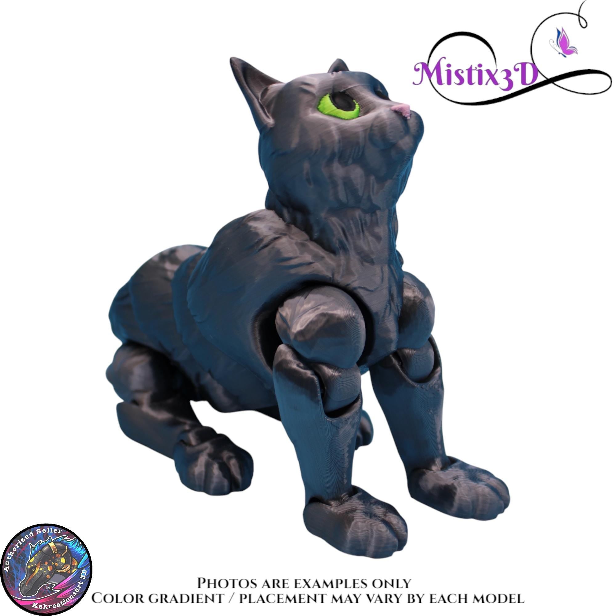 Articulated Grey Cat 3 Sizes– 3D Printed Poseable Cat Toy – Authorized Seller of Kekreations