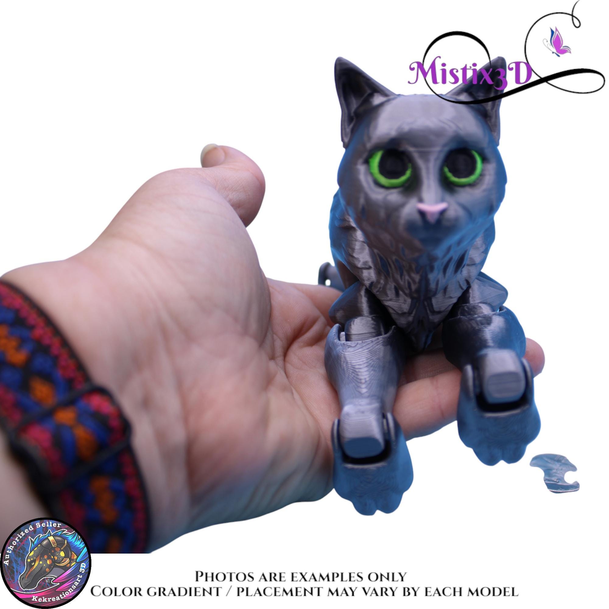 Articulated Grey Cat 3 Sizes– 3D Printed Poseable Cat Toy – Authorized Seller of Kekreations