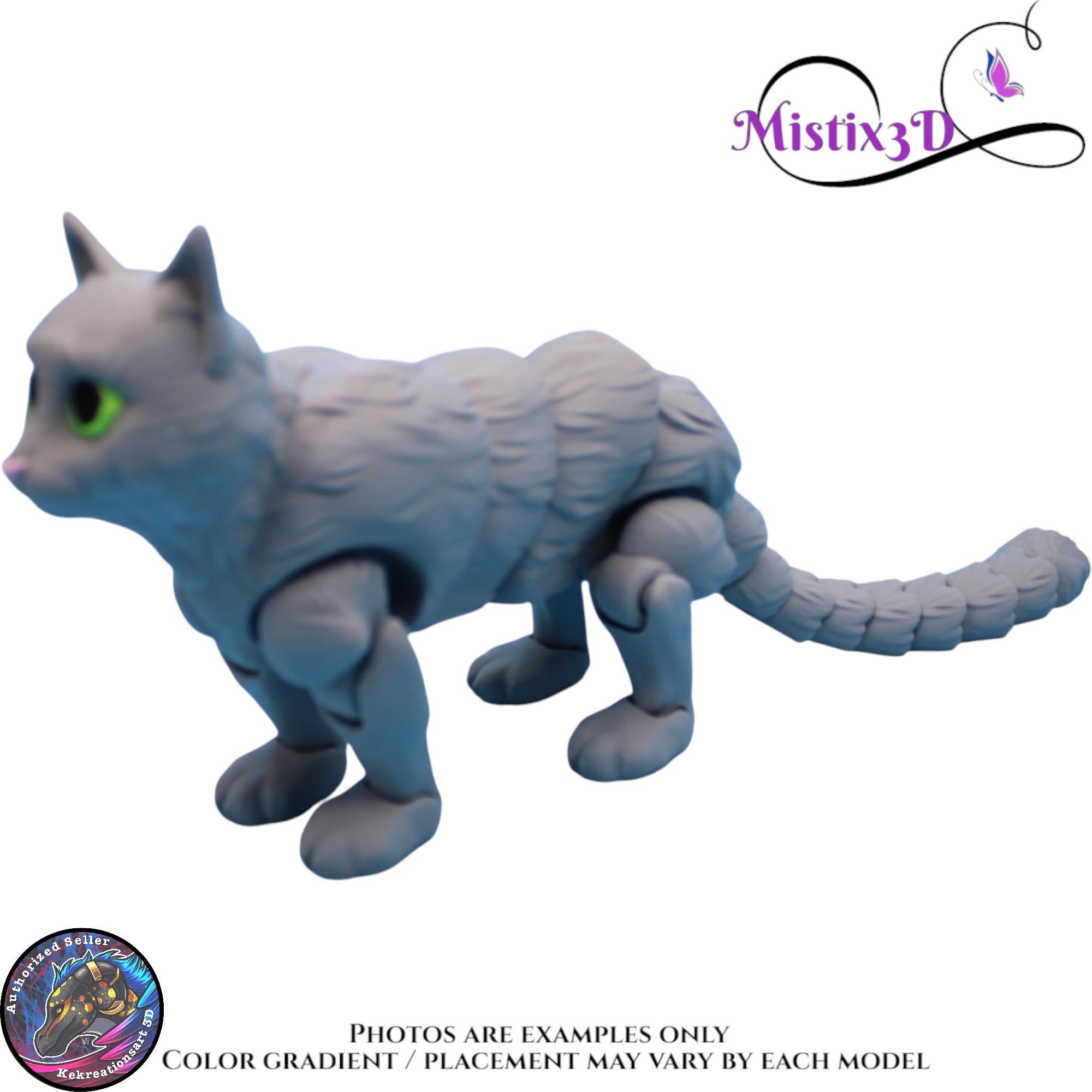 Articulated Grey Cat 3 Sizes – 3D Printed Poseable Cat Toy – Authorized Seller of Kekreations