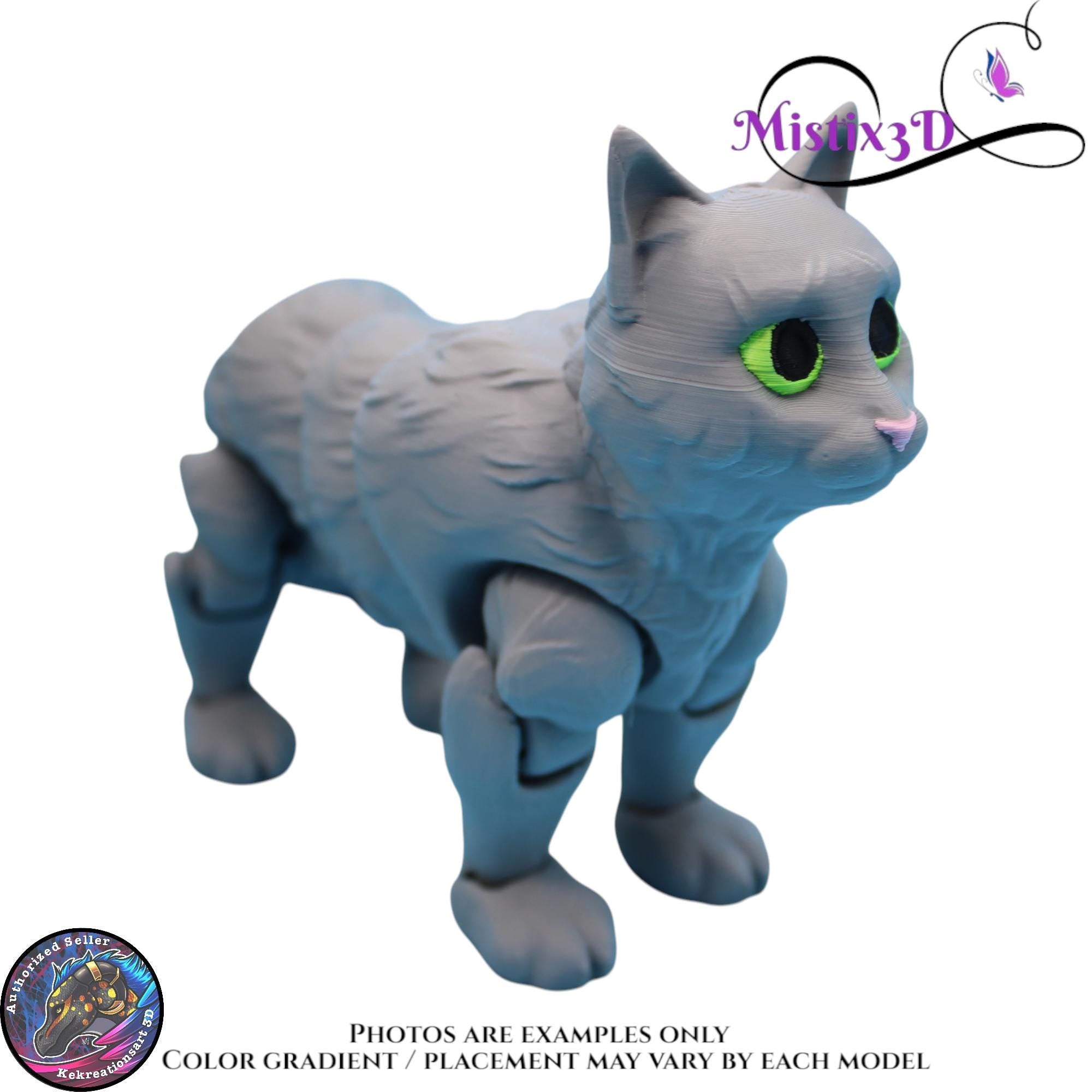 Articulated Grey Cat 3 Sizes – 3D Printed Poseable Cat Toy – Authorized Seller of Kekreations