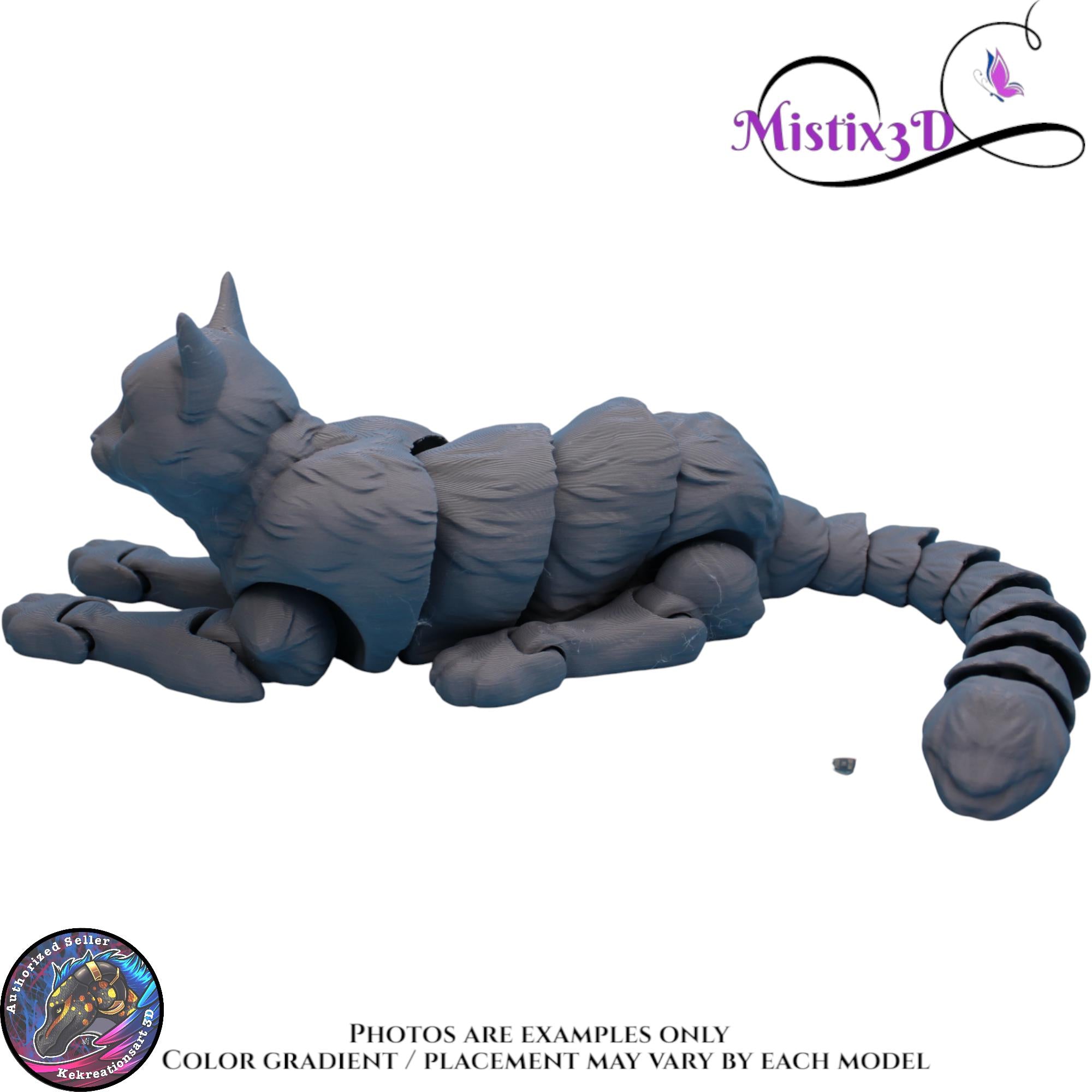 Articulated Grey Cat 3 Sizes – 3D Printed Poseable Cat Toy – Authorized Seller of Kekreations