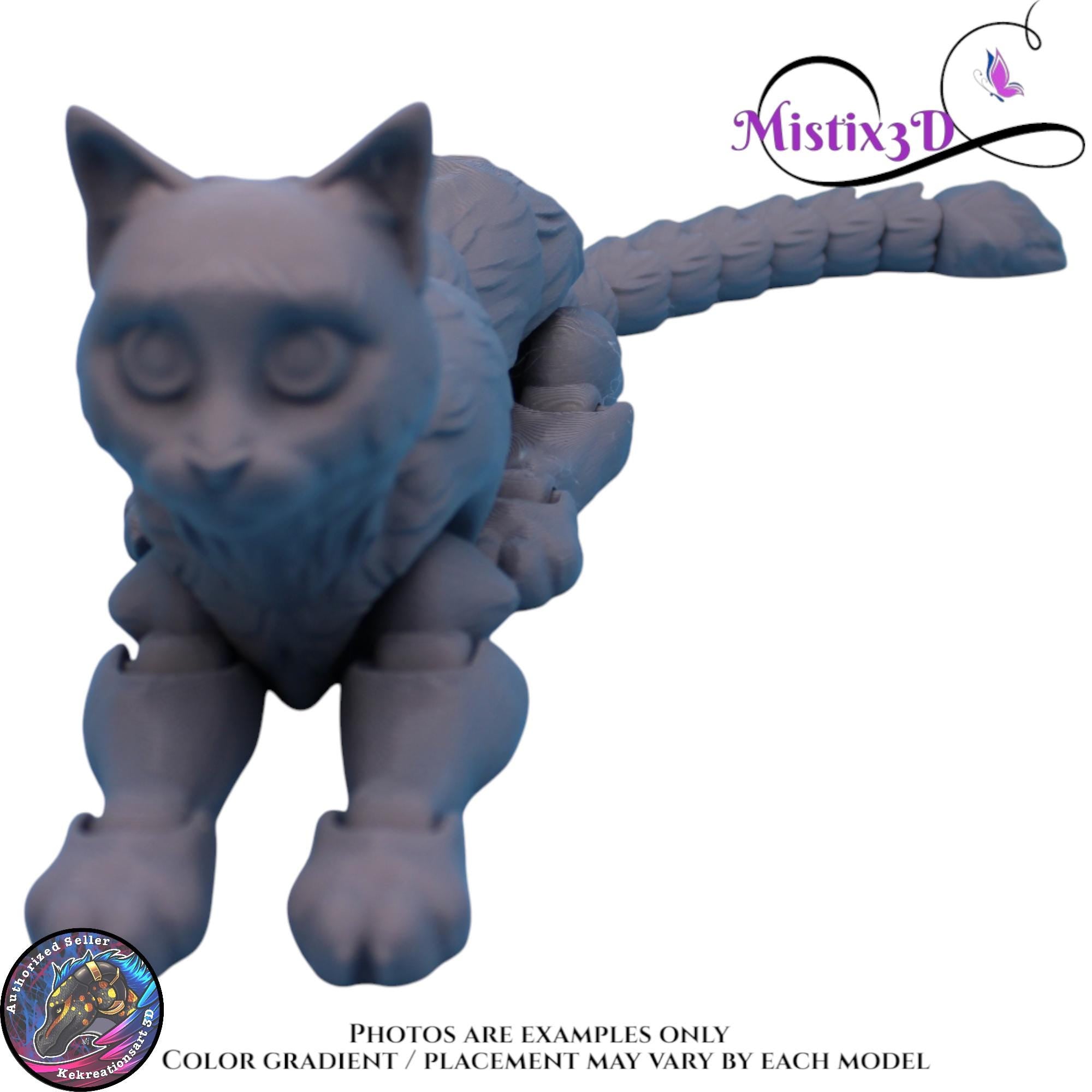 Articulated Grey Cat 3 Sizes – 3D Printed Poseable Cat Toy – Authorized Seller of Kekreations