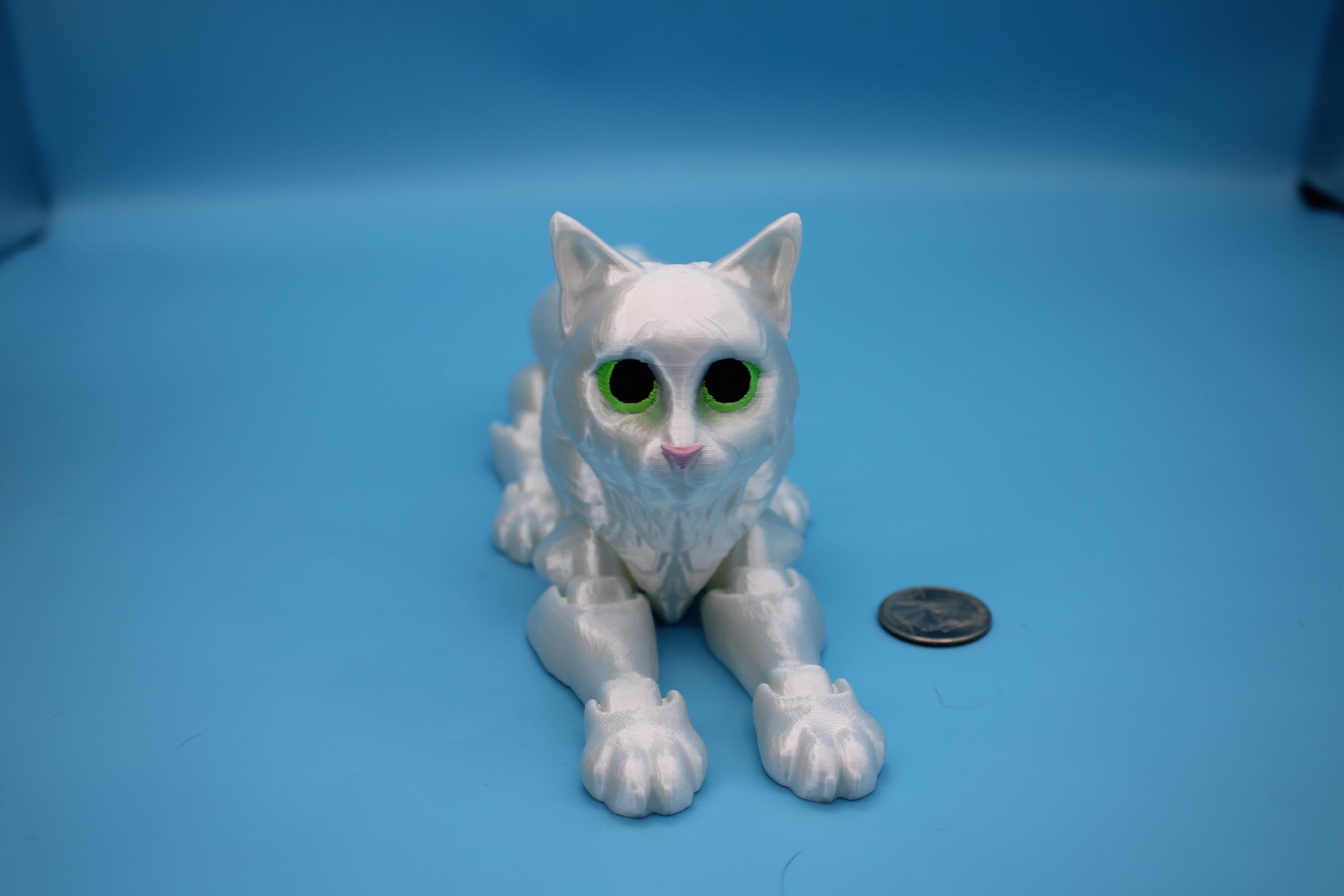 Articulated White Cat 13 Inches – 3D Printed Poseable Cat Toy – Authorized Seller of Kekreations