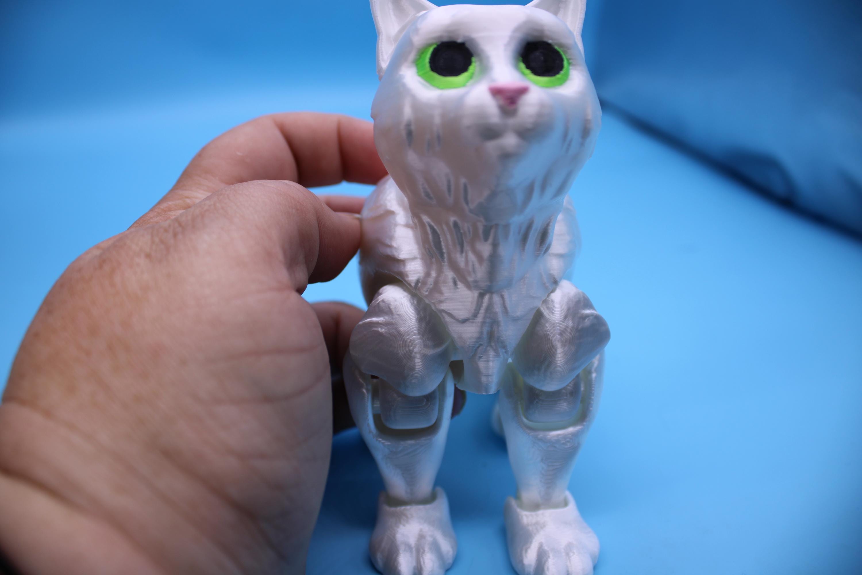 Articulated White Cat 13 Inches – 3D Printed Poseable Cat Toy – Authorized Seller of Kekreations