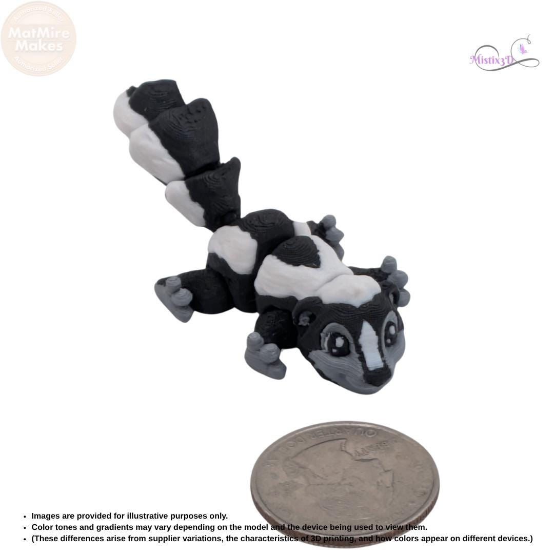 Articulated 3D Printed Skunk Figurine, Posable Animal Toy, Black and White