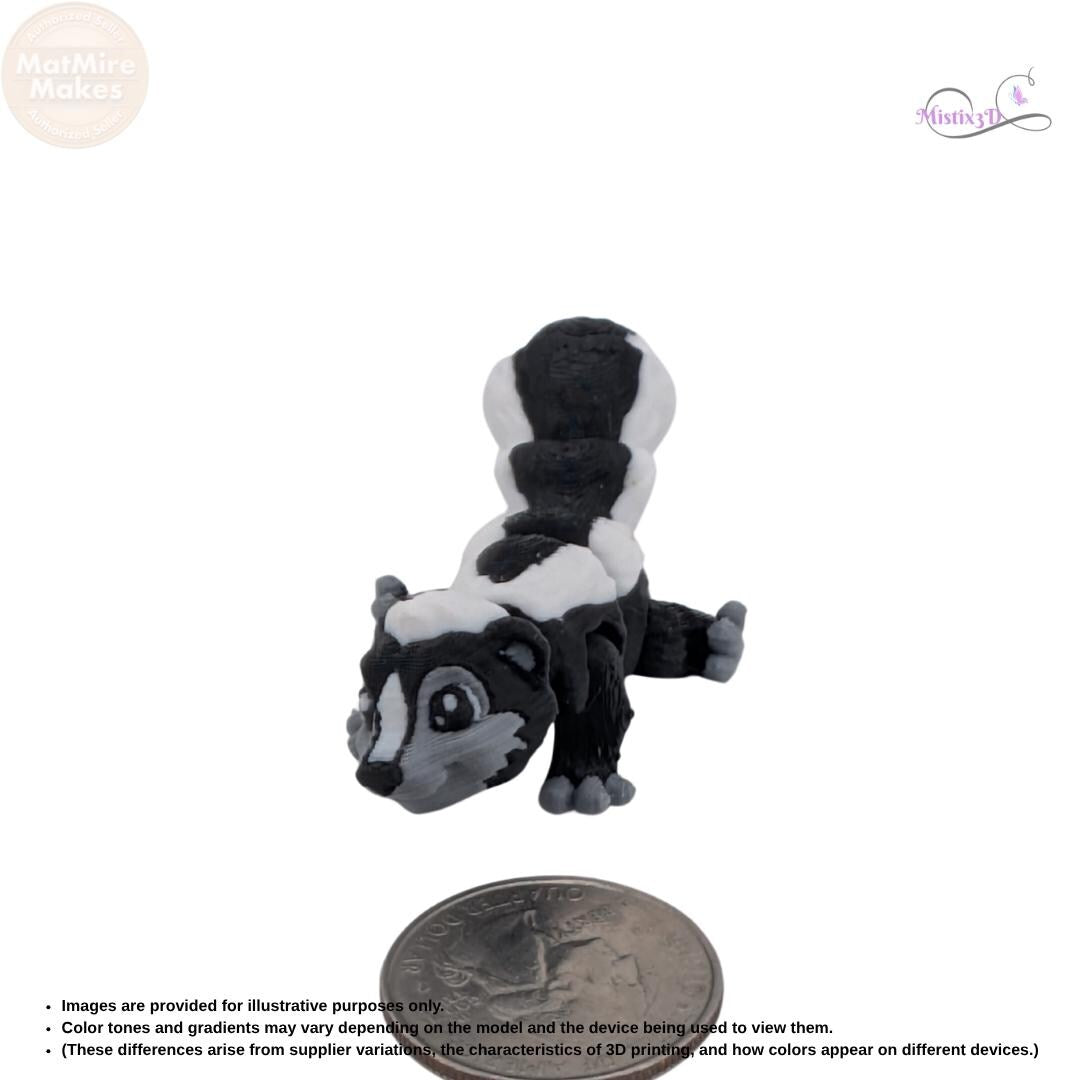 Articulated 3D Printed Skunk Figurine, Posable Animal Toy, Black and White