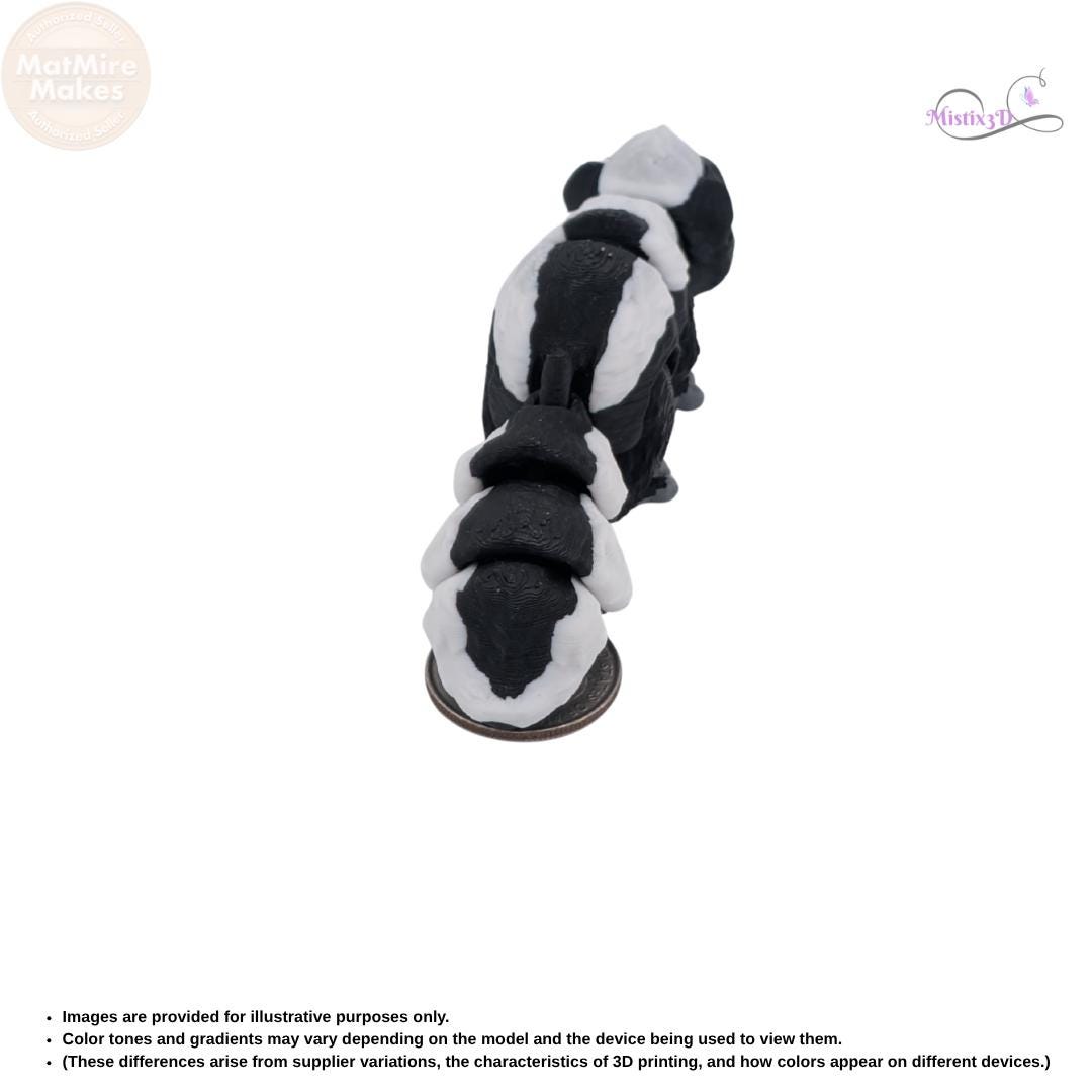 Articulated 3D Printed Skunk Figurine, Posable Animal Toy, Black and White