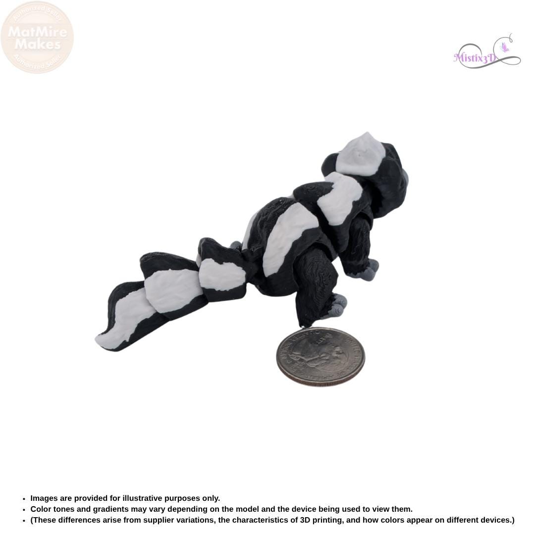 Articulated 3D Printed Skunk Figurine, Posable Animal Toy, Black and White