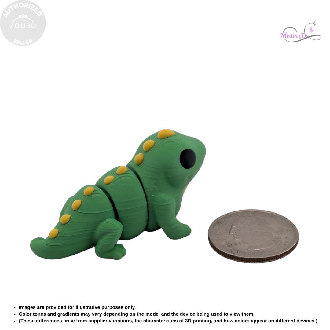 Articulated Baby Lizard 3D Printed ZOU3D Fidget Toy Flexible Reptile Gecko Figurine Desk Pet