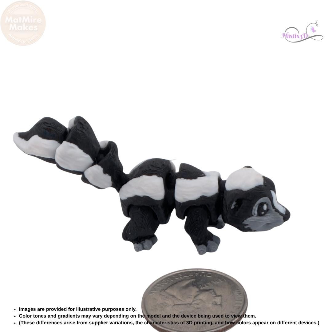 Articulated 3D Printed Skunk Figurine, Posable Animal Toy, Black and White